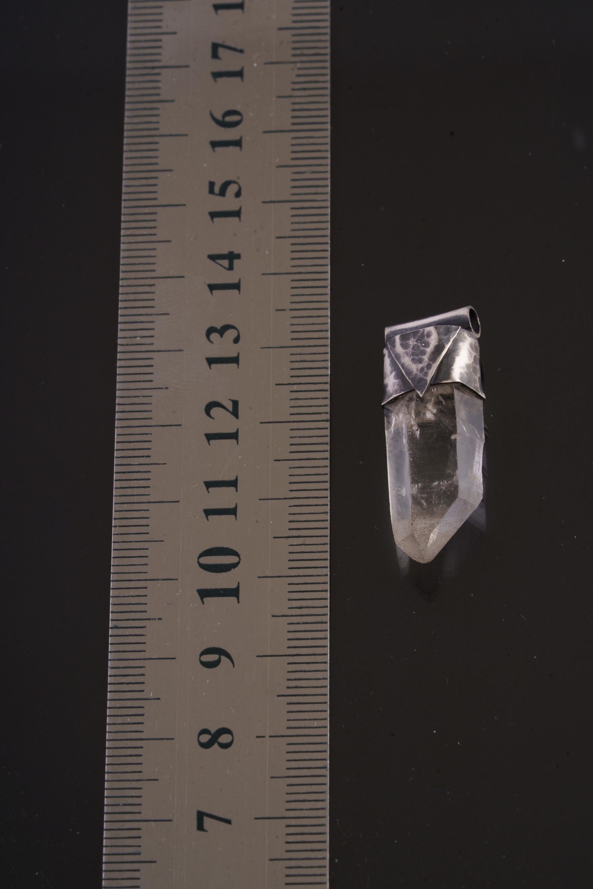 Clear Lemurian Quartz Point Pendant, Oxidized Hammered Sterling Silver, Stackable Crystal Necklace, Crown Chakra, Unique Gift, NO/10