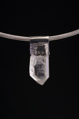 Clear Lemurian Quartz Point Pendant, Oxidized Hammered Sterling Silver, Stackable Crystal Necklace, Crown Chakra, Unique Gift, NO/08