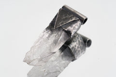 Clear Lemurian Quartz Point Pendant, Oxidized Hammered Sterling Silver, Stackable Crystal Necklace, Crown Chakra, Unique Gift, NO/04