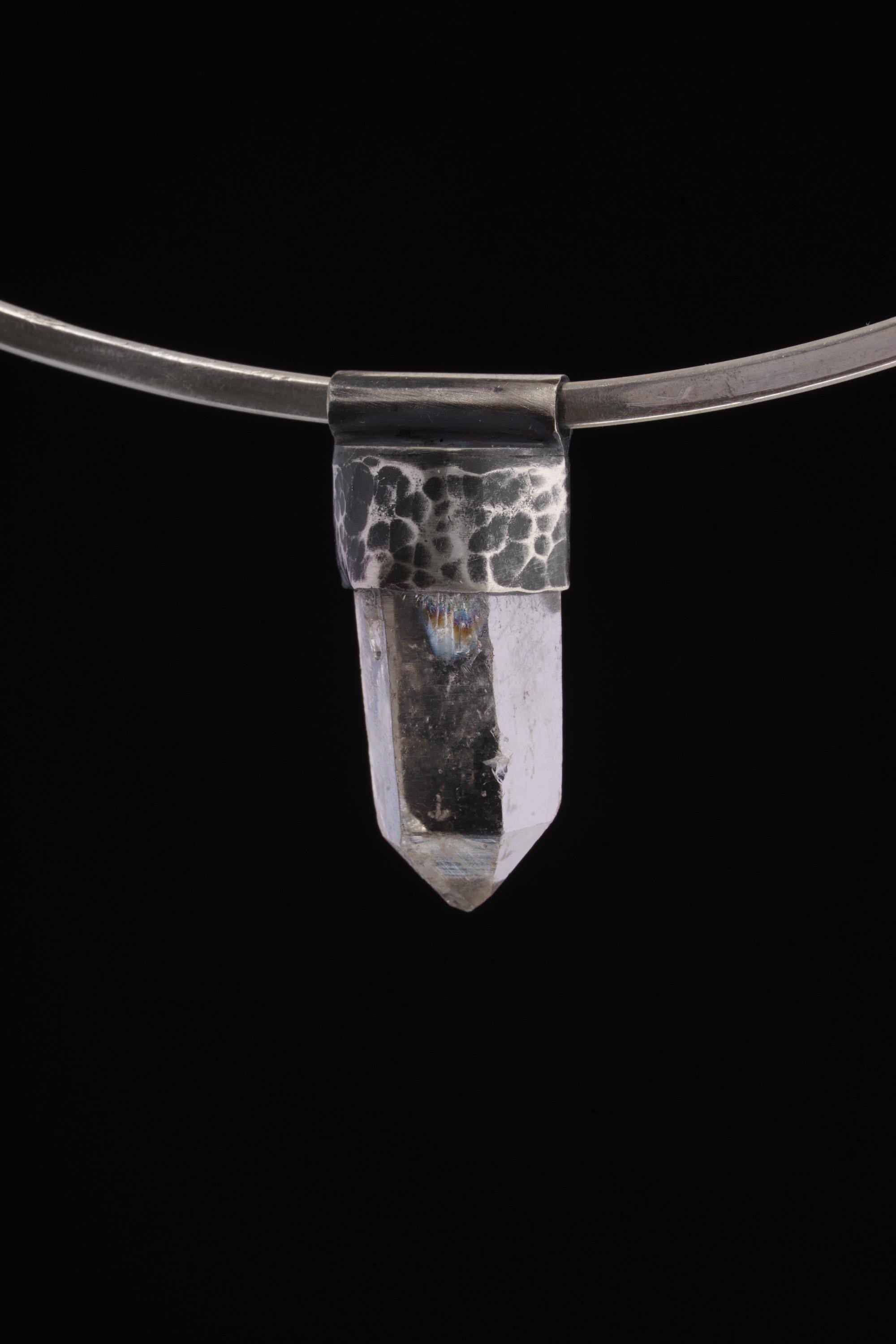 Clear Lemurian Quartz Point Pendant, Oxidized Hammered Sterling Silver, Stackable Crystal Necklace, Crown Chakra, Unique Gift, NO/03