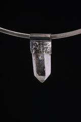 Clear Lemurian Quartz Point Pendant, Oxidized Hammered Sterling Silver, Stackable Crystal Necklace, Crown Chakra, Unique Gift, NO/03