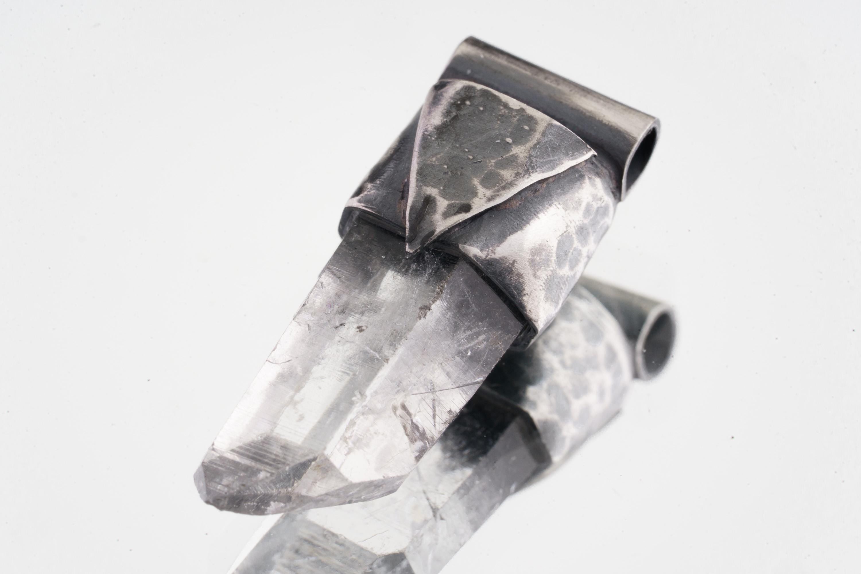 Clear Lemurian Quartz Point Pendant, Oxidized Hammered Sterling Silver, Stackable Crystal Necklace, Crown Chakra, Unique Gift, NO/02