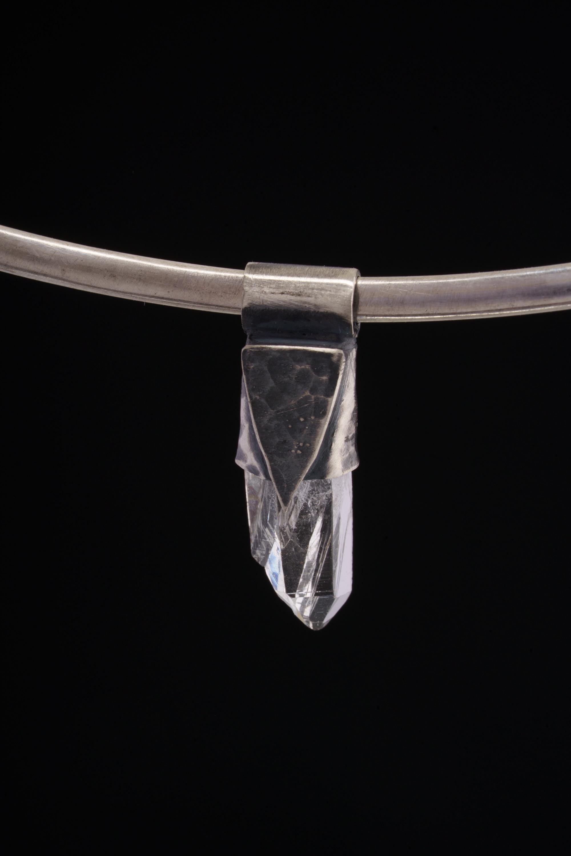 Clear Lemurian Quartz Point Pendant, Oxidized Hammered Sterling Silver, Stackable Crystal Necklace, Crown Chakra, Unique Gift, NO/15