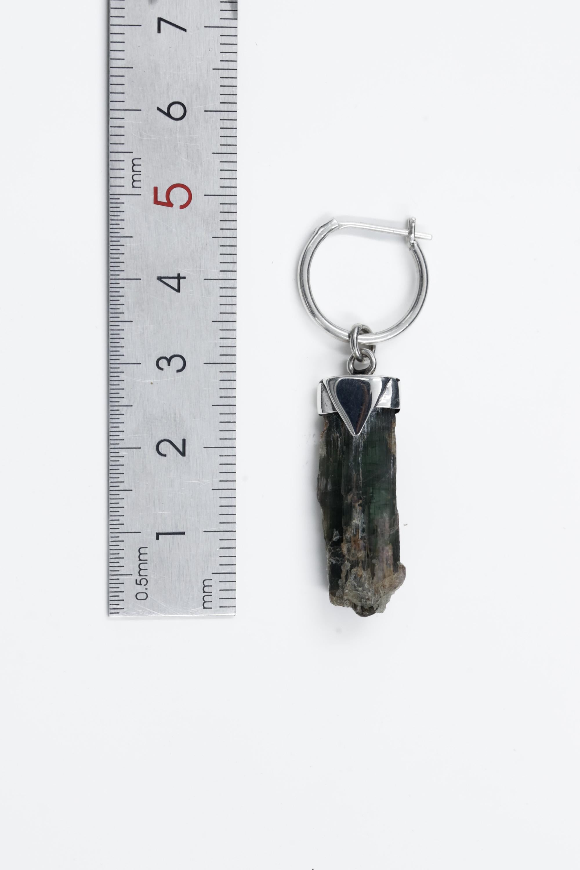 Single Green Tourmaline Hoop Earring, Sterling Silver, Polished & Shiny Finish, Heart Chakra, Healing Crystal Jewelry, Unique Gift