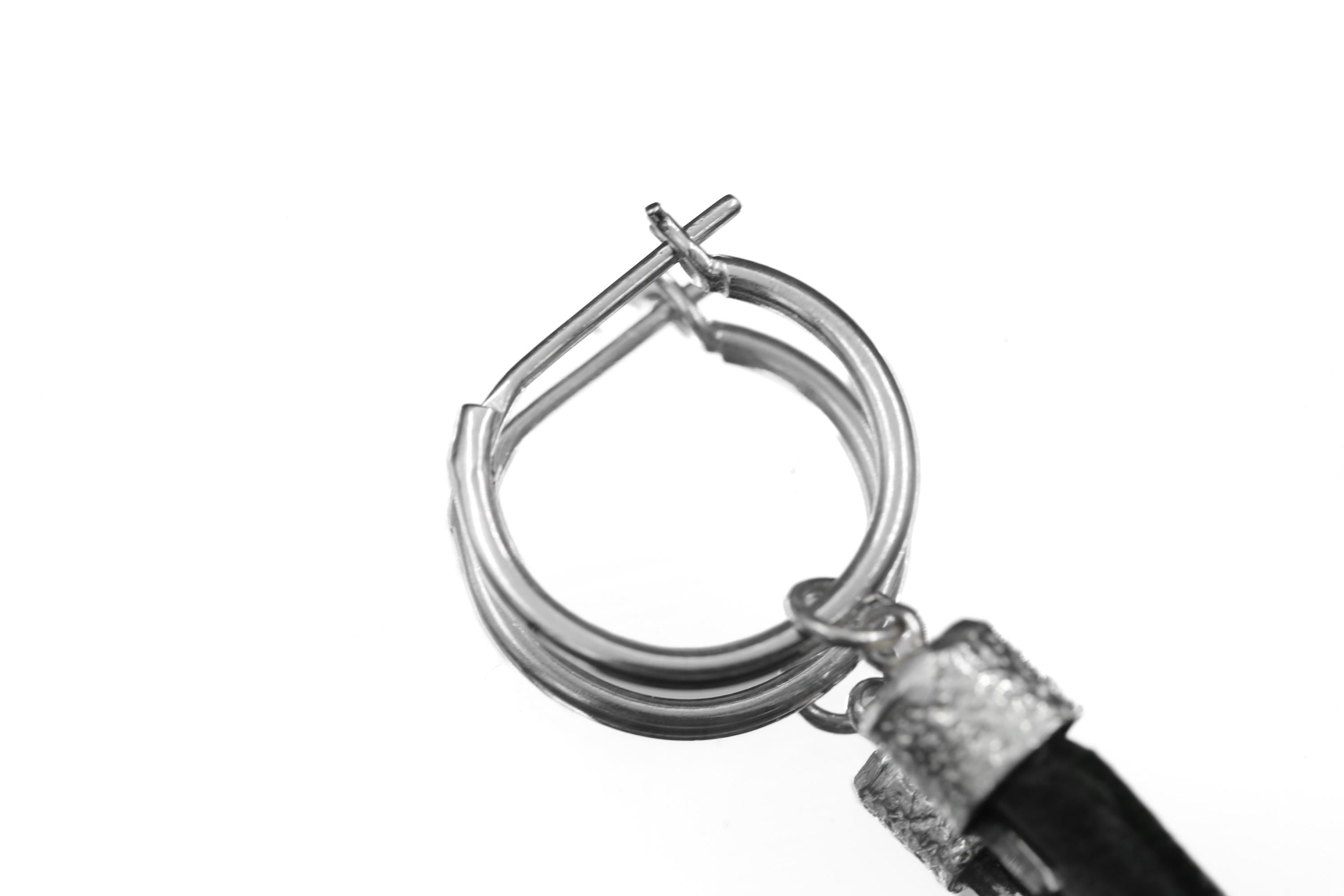 Single Hoop Earring with Himalayan Chlorite Quartz, Sterling Silver, Shiny and Texture Finished, Boho Chic, Chakra Energy Jewelry NO/01