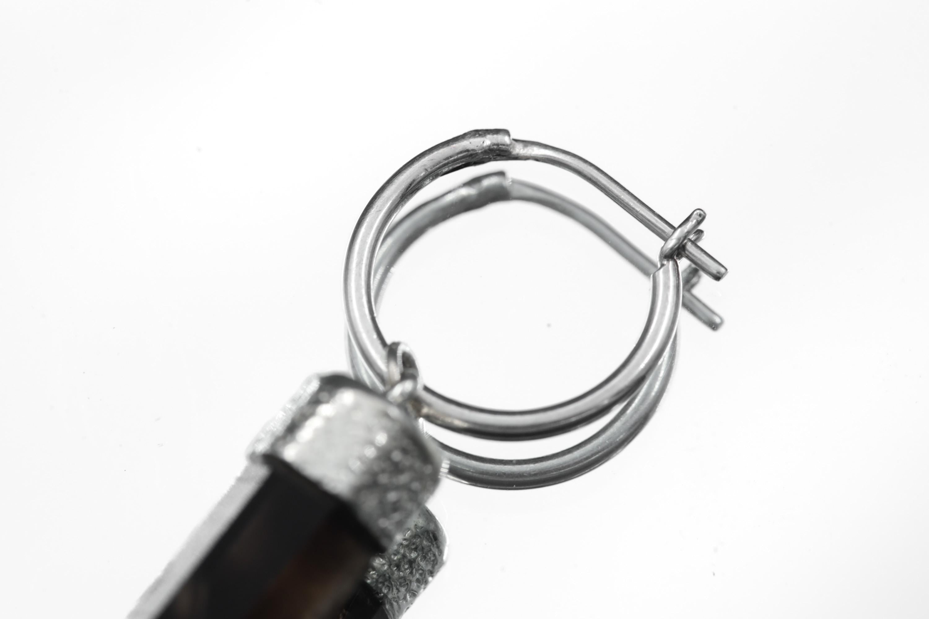 Single Australian Smoky Citrine Phantom Hoop Earring Sterling Silver Textured & Shiny Finish, Root and Solar Plexus Chakra Unique Gift NO/01
