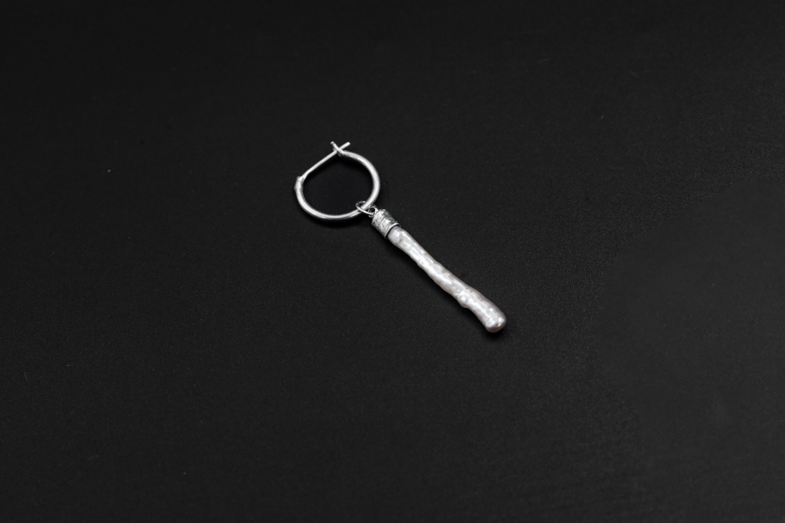 Single Freshwater Pearl Dangle Hoop Earring, Sterling Silver, 5cm Drop, Shiny Finish, Crown Chakra, Wisdom & Purity, Unique Gift