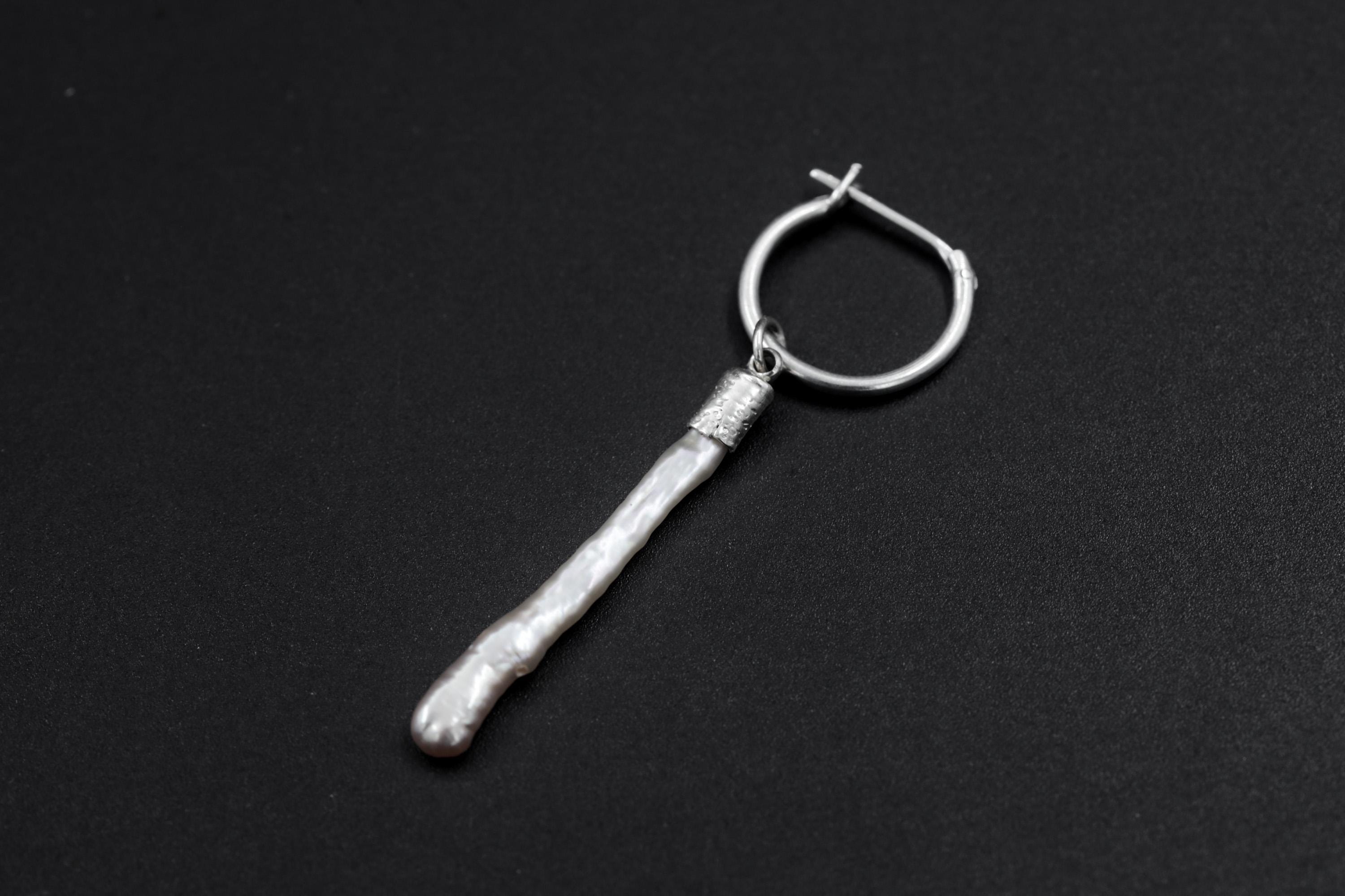 Single Freshwater Pearl Dangle Hoop Earring, Sterling Silver, 5cm Drop, Shiny Finish, Crown Chakra, Wisdom & Purity, Unique Gift