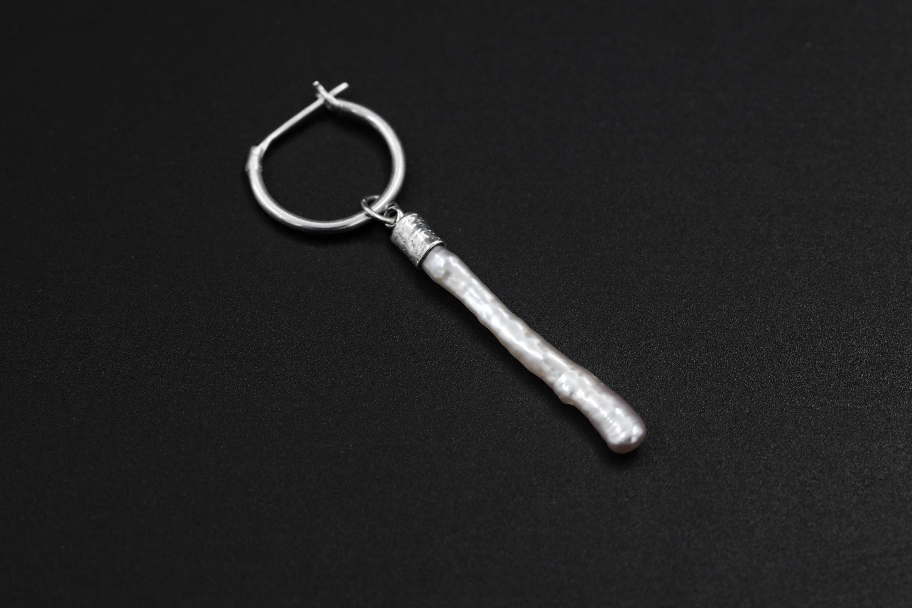 Single Freshwater Pearl Dangle Hoop Earring, Sterling Silver, 5cm Drop, Shiny Finish, Crown Chakra, Wisdom & Purity, Unique Gift