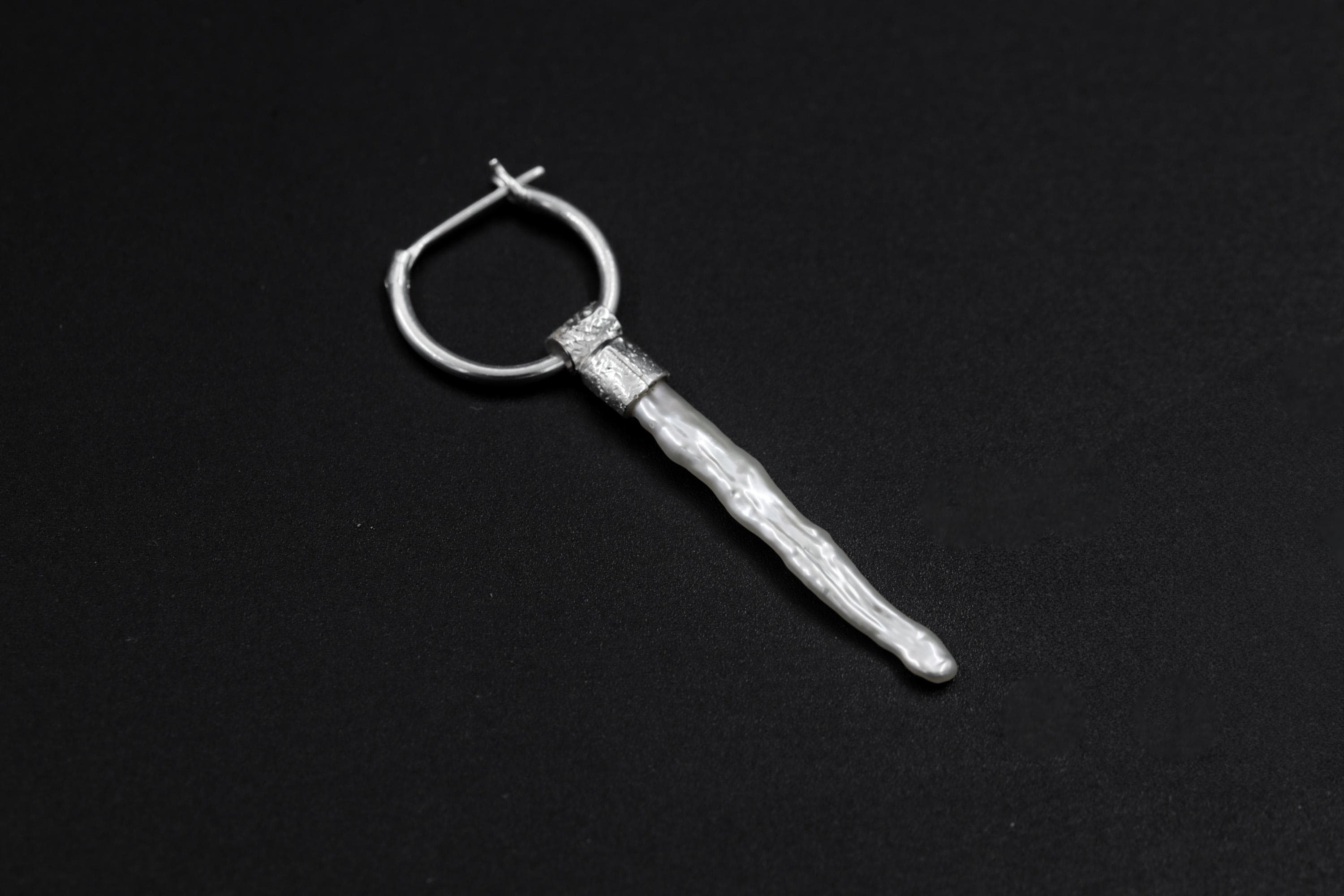 Single White Pearl Hoop Earring, Sterling Silver, Sand Textured and Shiny Finish, Crown Chakra, Wisdom & Purity, Unique Gift NO/02