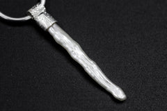 Single White Pearl Hoop Earring, Sterling Silver, Sand Textured and Shiny Finish, Crown Chakra, Wisdom & Purity, Unique Gift NO/02