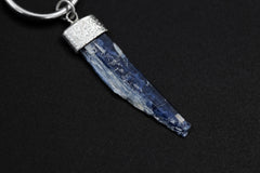 Single Kyanite Dangle Hoop Earring, Sterling Silver, Shiny Finish, Throat Chakra, Communication & Balance, Unique Gift