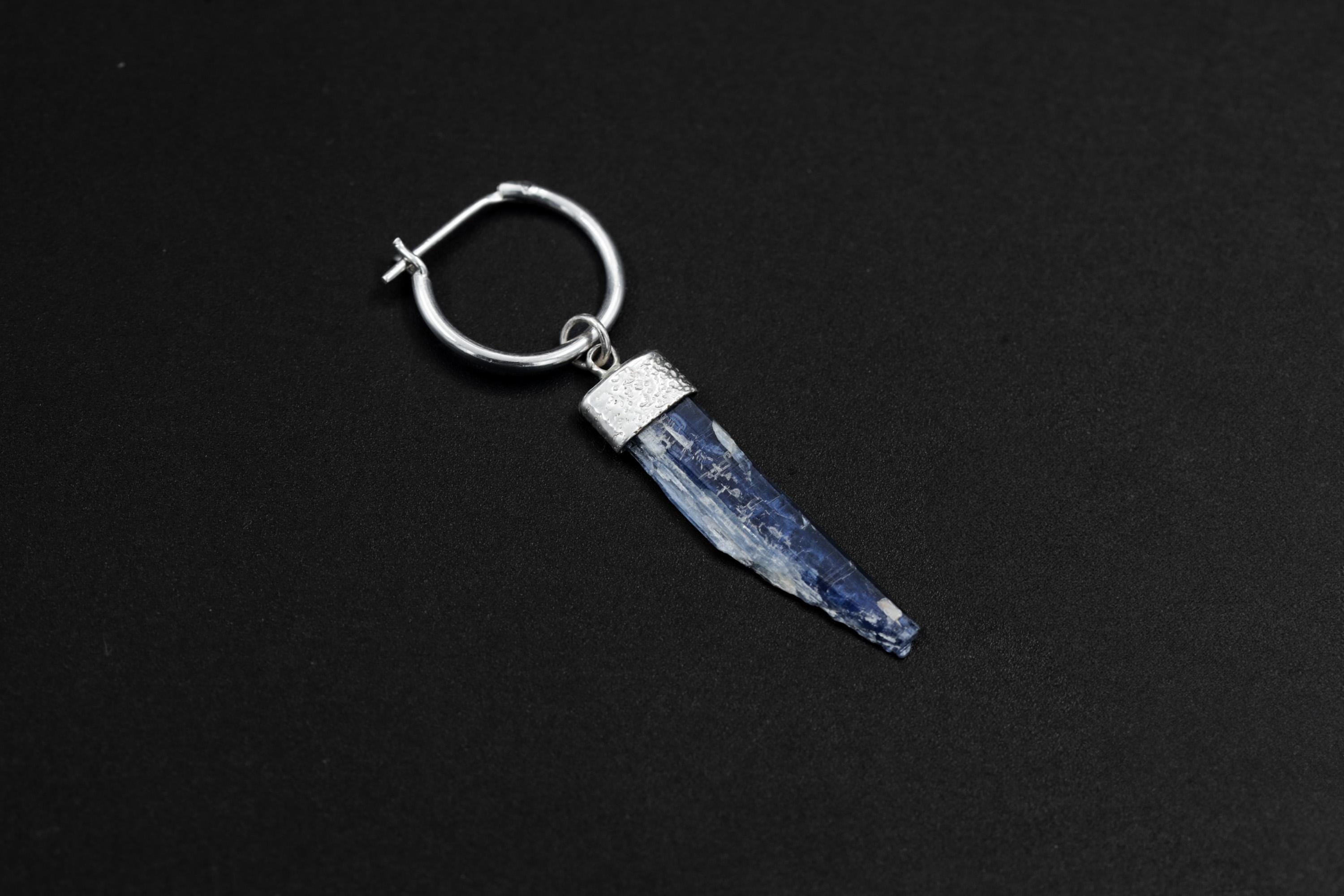 Single Kyanite Dangle Hoop Earring, Sterling Silver, Shiny Finish, Throat Chakra, Communication & Balance, Unique Gift