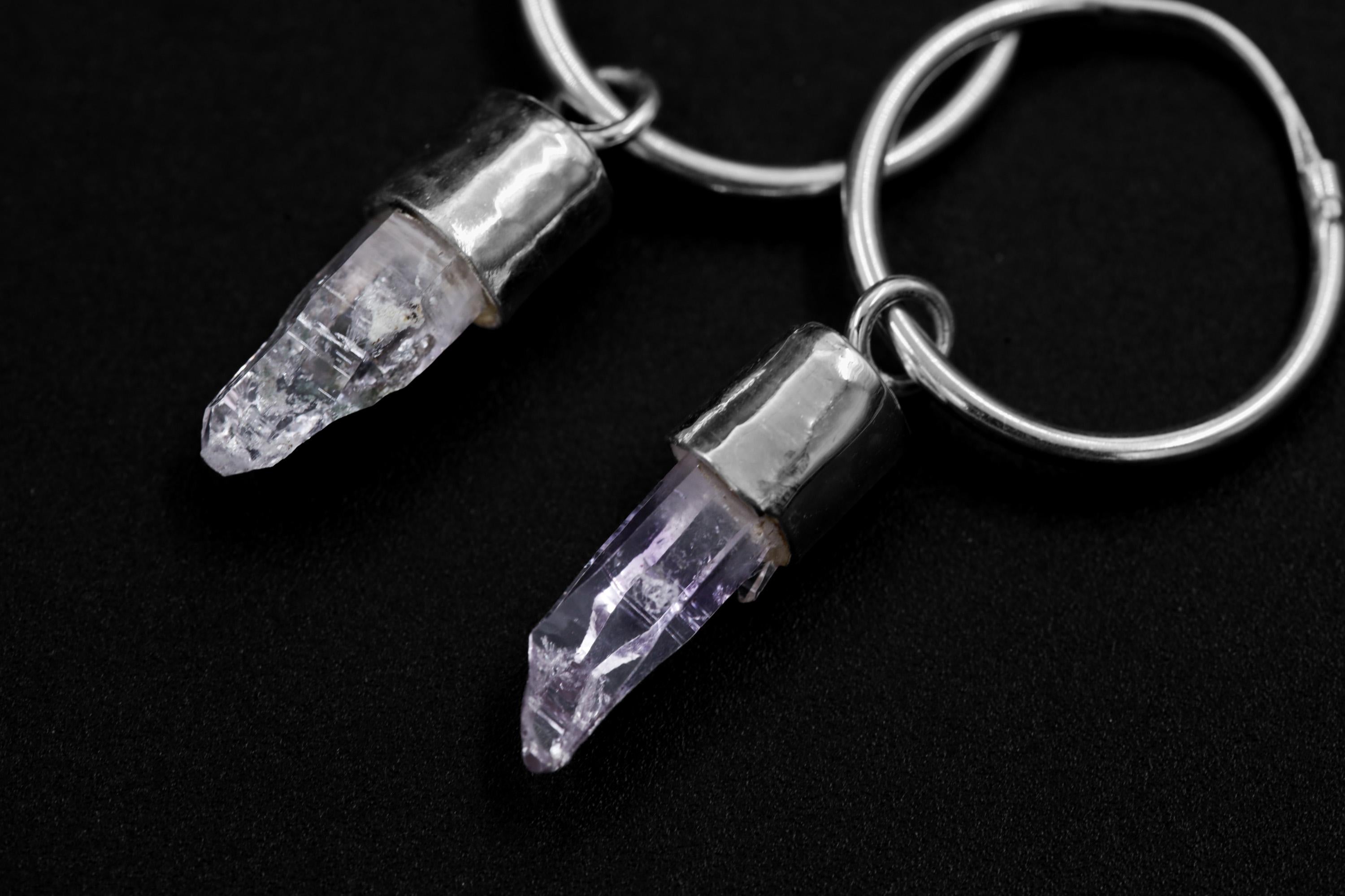 Vera Cruz Amethyst Hoop Earrings, Sterling Silver, Hammered and Shiny Finish, Third Eye & Crown Chakra, Spiritual Jewelry, Unique Gift