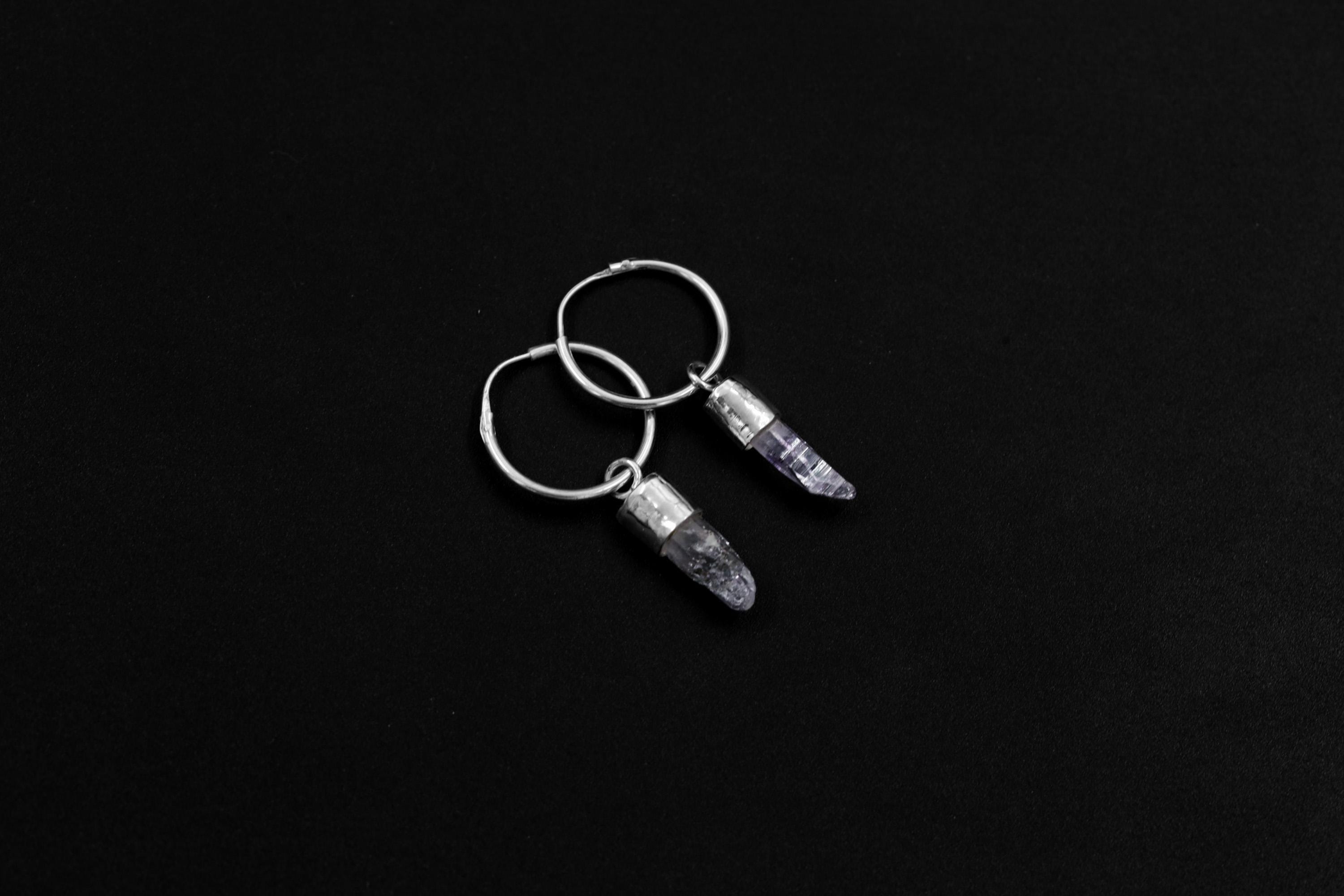 Vera Cruz Amethyst Hoop Earrings, Sterling Silver, Hammered and Shiny Finish, Third Eye & Crown Chakra, Spiritual Jewelry, Unique Gift