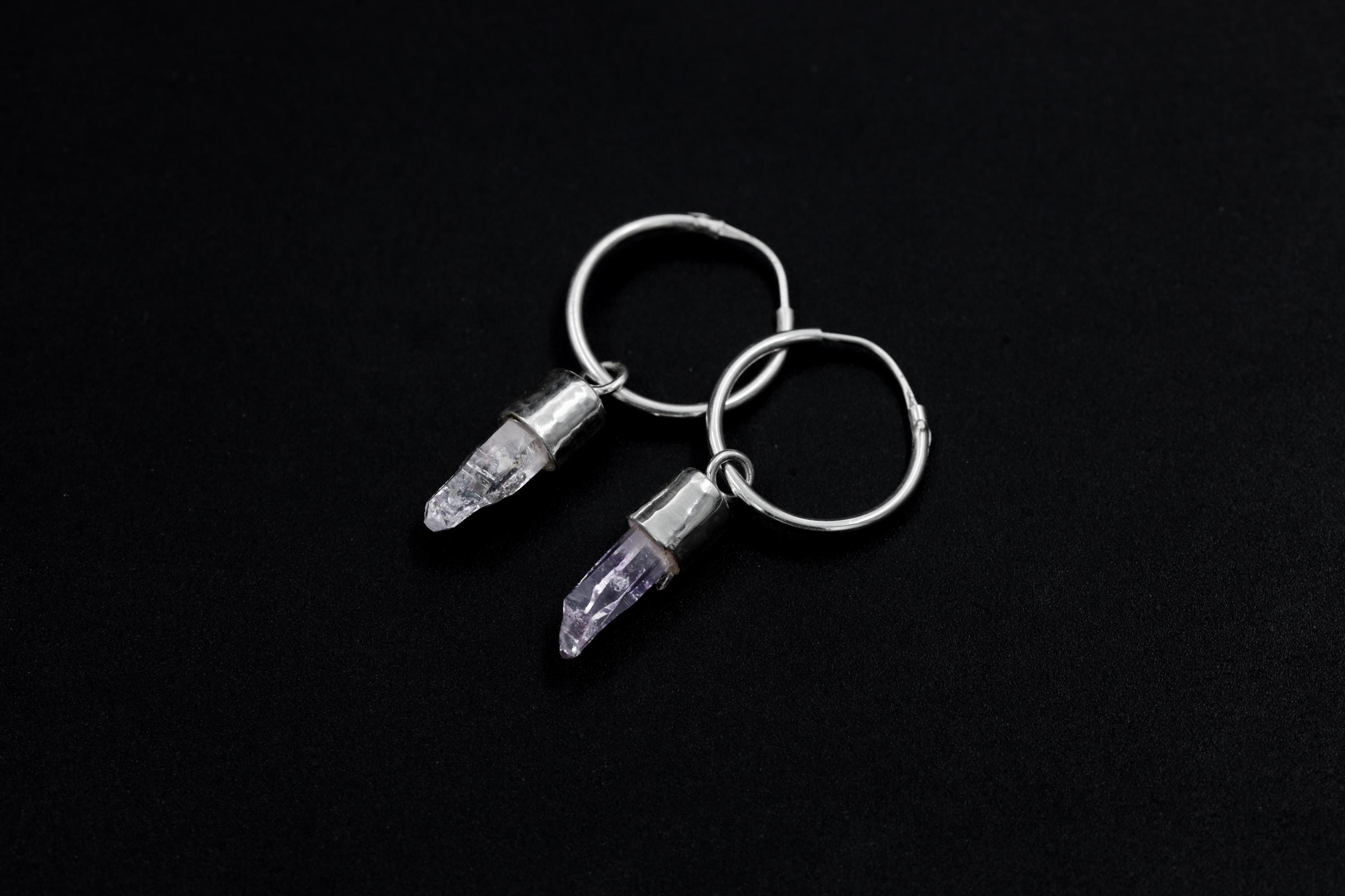 Vera Cruz Amethyst Hoop Earrings, Sterling Silver, Hammered and Shiny Finish, Third Eye & Crown Chakra, Spiritual Jewelry, Unique Gift