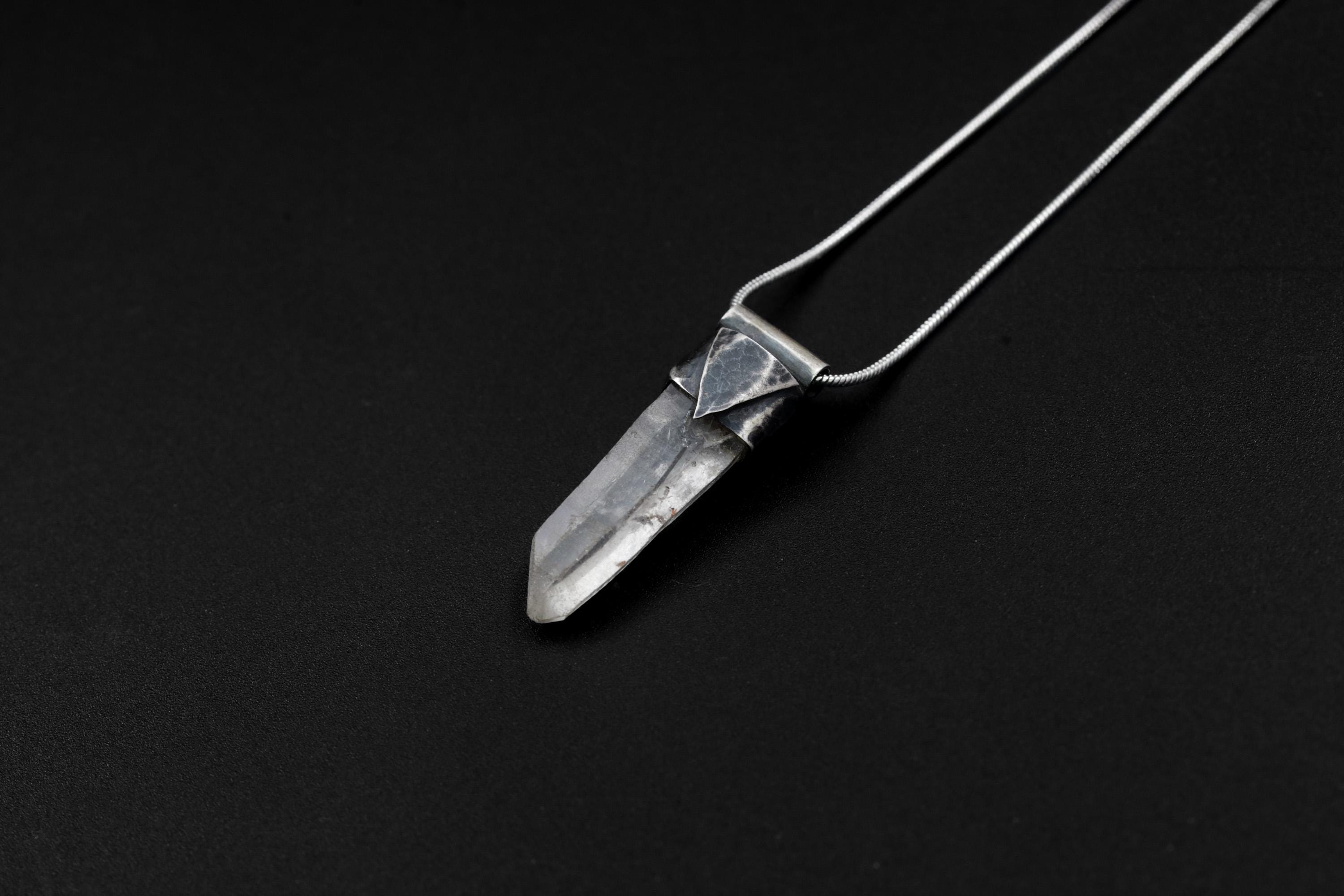 Clear Lemurian Quartz Point Pendant, Oxidized Hammered Sterling Silver, Stackable Crystal Necklace, Crown Chakra, Unique Gift, NO/27