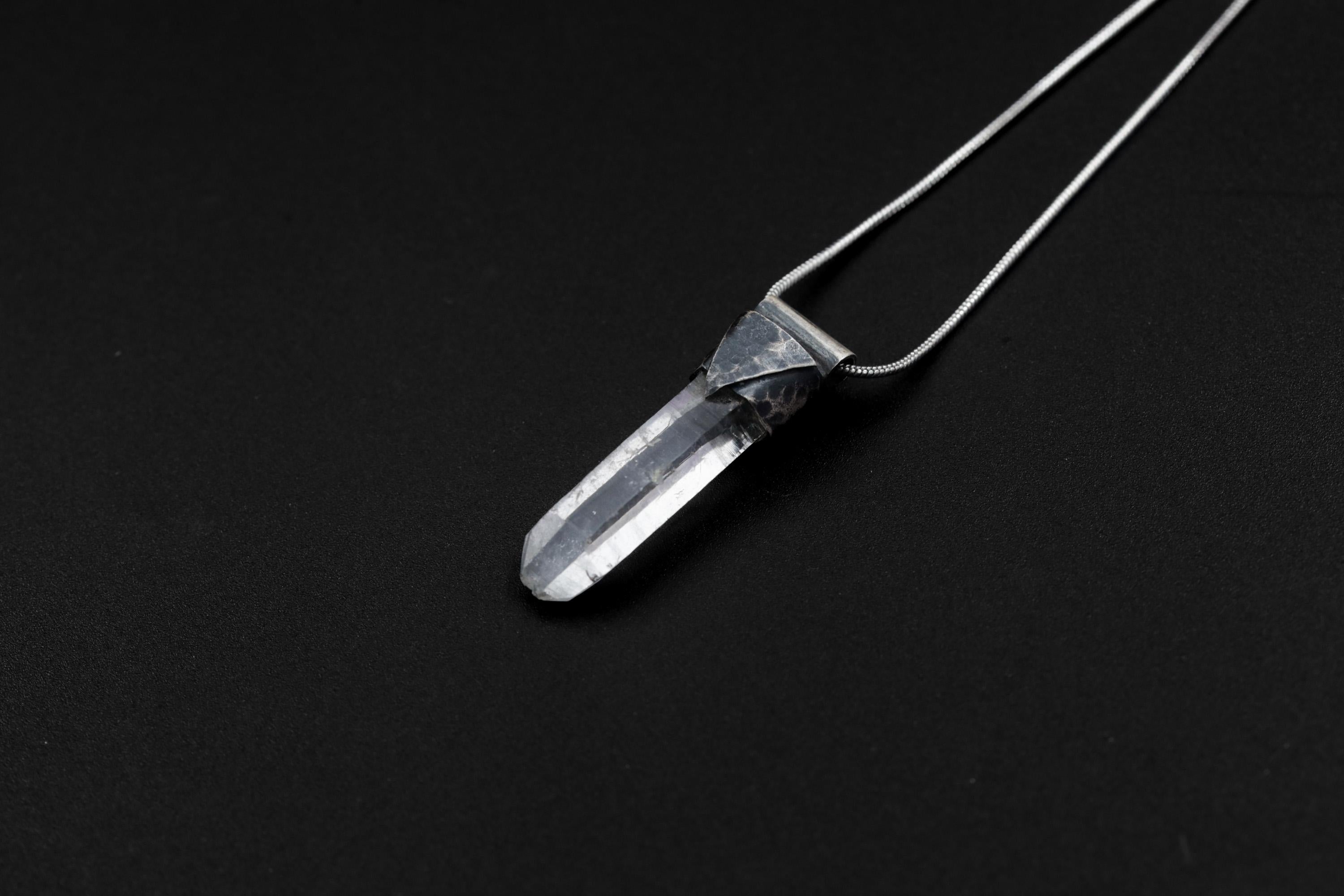 Clear Lemurian Quartz Point Pendant, Oxidized Hammered Sterling Silver, Stackable Crystal Necklace, Crown Chakra, Unique Gift, NO/26
