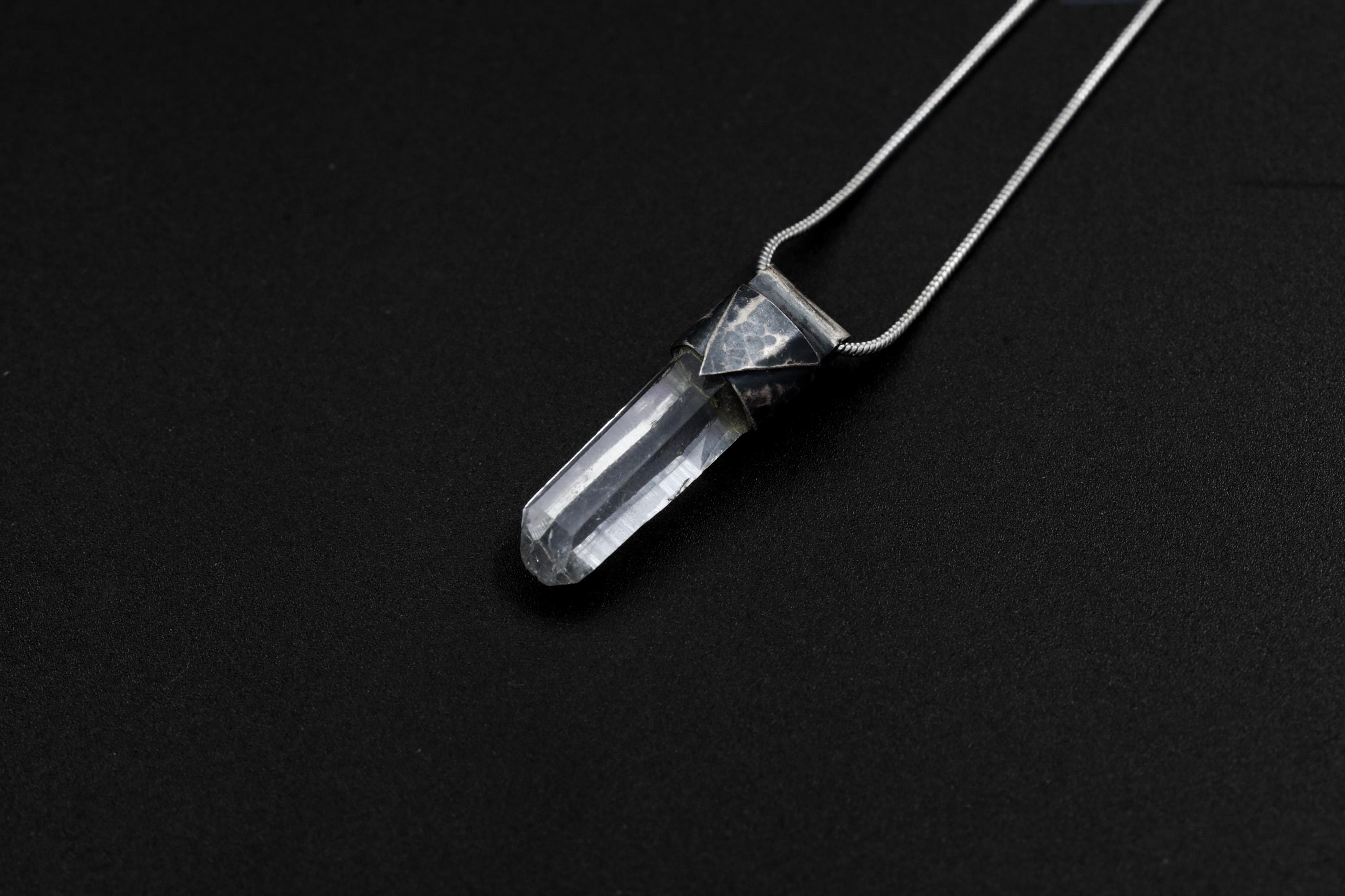 Clear Lemurian Quartz Point Pendant, Oxidized Hammered Sterling Silver, Stackable Crystal Necklace, Crown Chakra, Unique Gift, NO/23