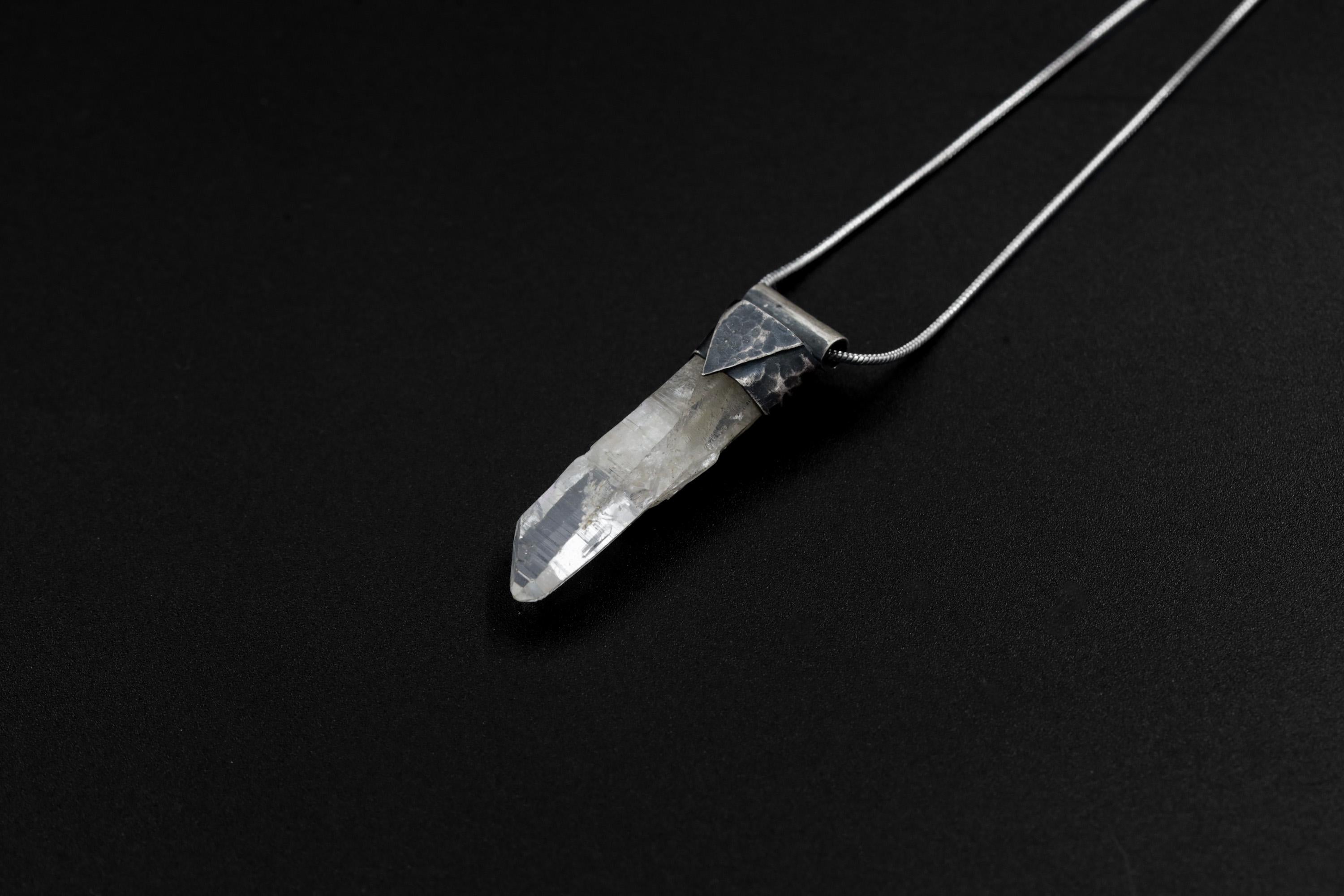 Clear Lemurian Quartz Point Pendant, Oxidized Hammered Sterling Silver, Stackable Crystal Necklace, Crown Chakra, Unique Gift, NO/24