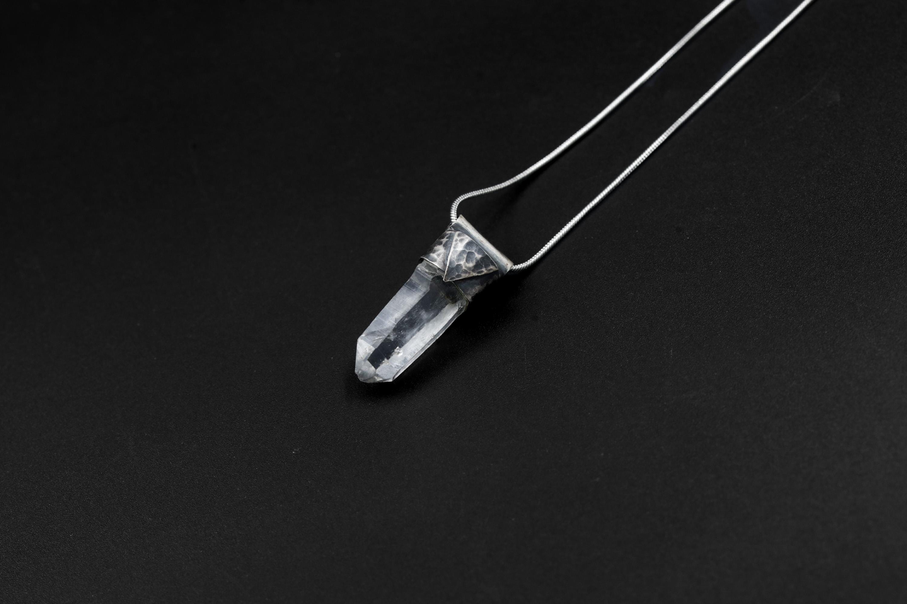Clear Lemurian Quartz Point Pendant, Oxidized Hammered Sterling Silver, Stackable Crystal Necklace, Crown Chakra, Unique Gift, NO/19
