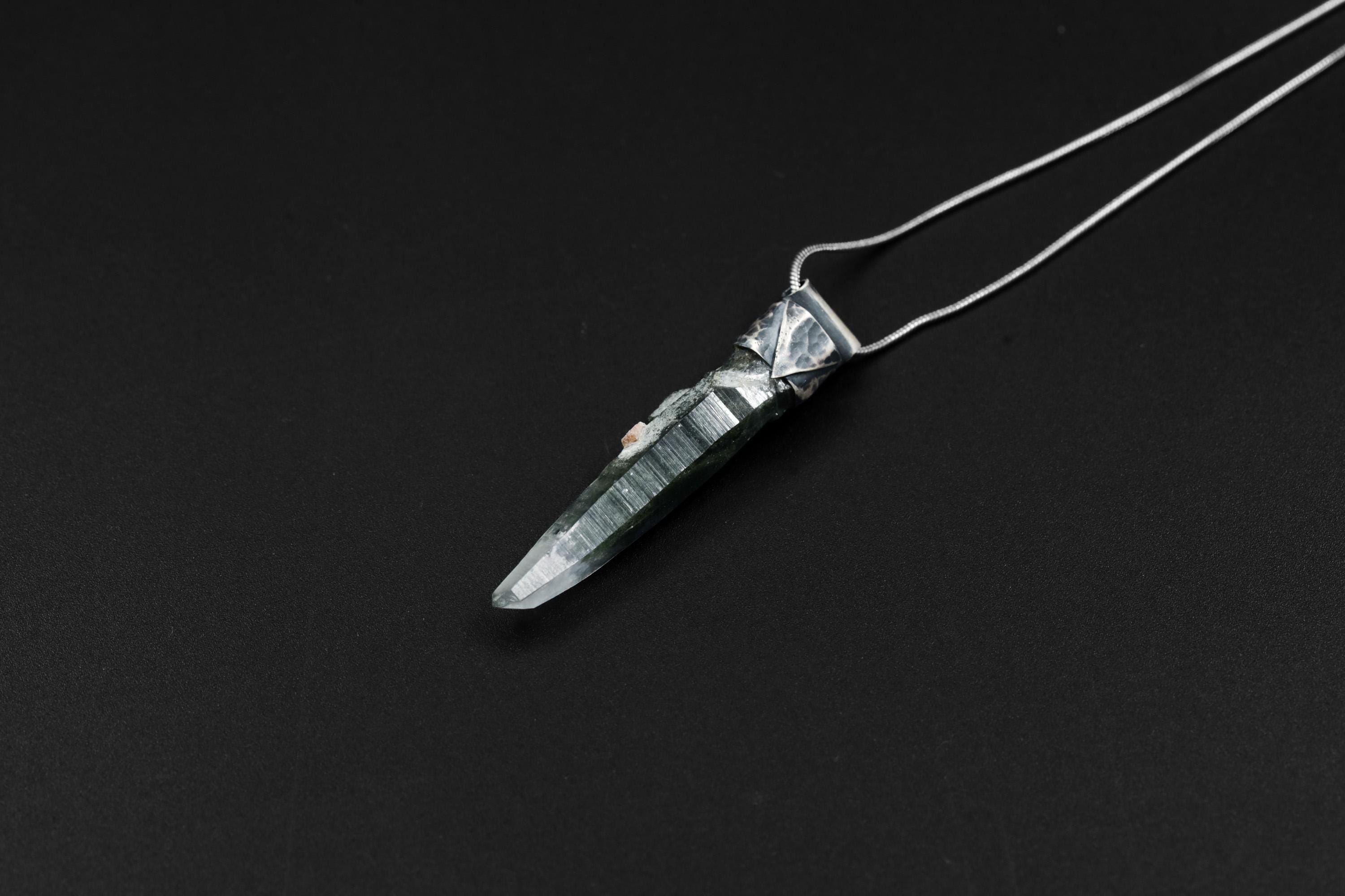 Collector Piece - NEPLAE Chloride inclusion Laser Quartz Point - Stack Pendant - Textured & Oxidised 925 Sterling Silver - Crystal NO.13
