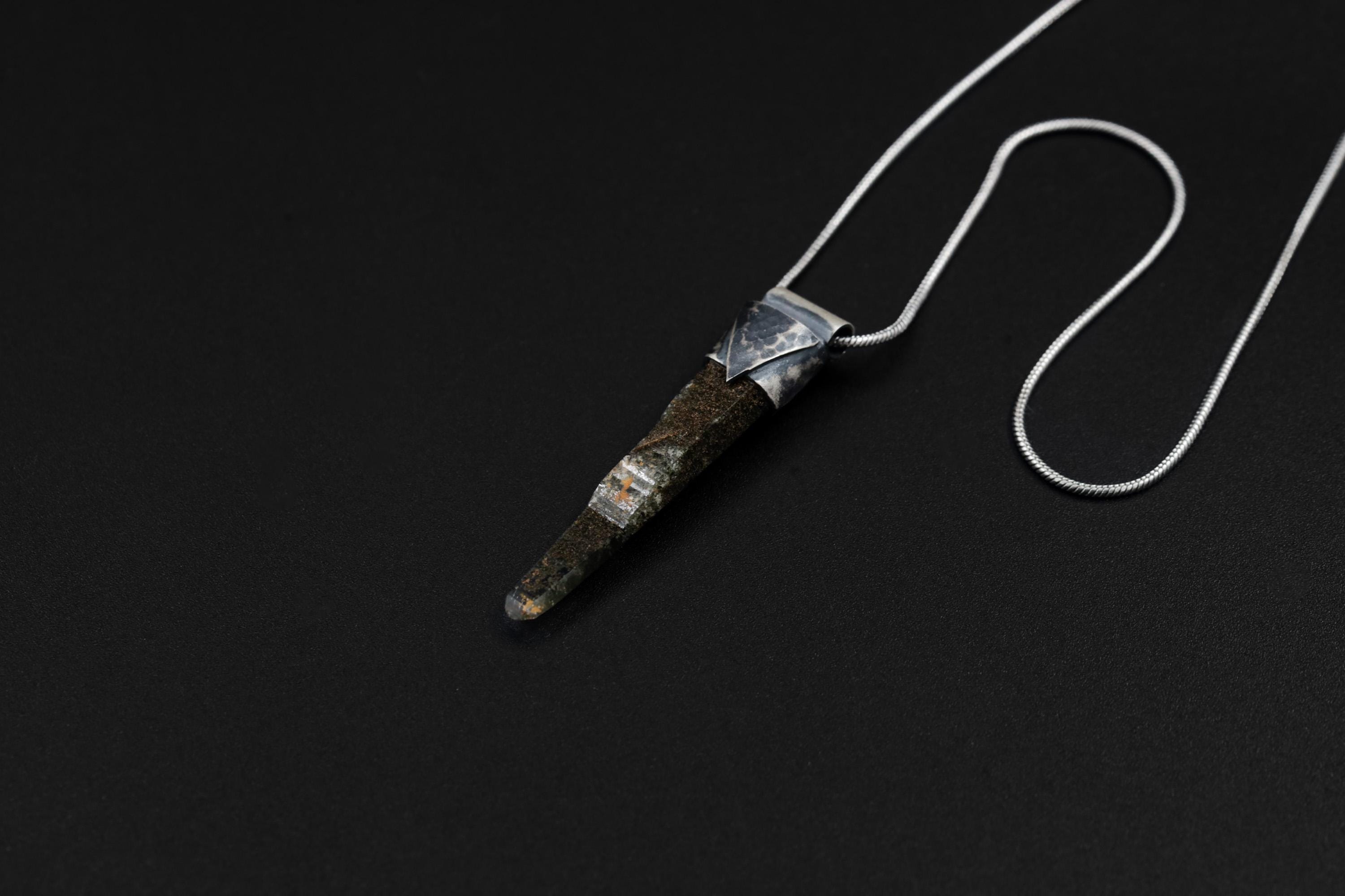 Collector Piece - NEPLAE Chloride inclusion Laser Quartz Point - Stack Pendant - Textured & Oxidised 925 Sterling Silver - Crystal NO.19