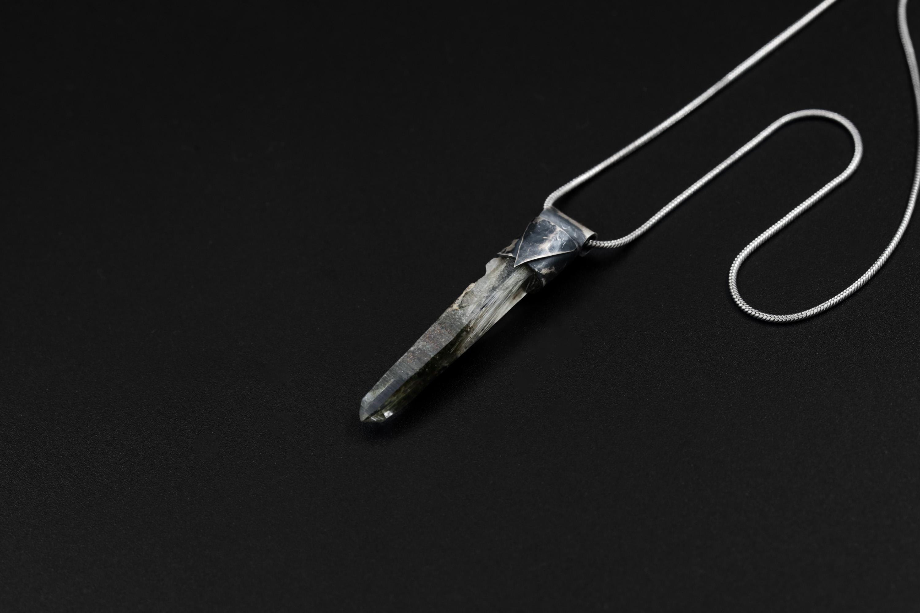 Collector Piece - NEPLAE Chloride inclusion Laser Quartz Point - Stack Pendant - Textured & Oxidised 925 Sterling Silver - Crystal NO.28