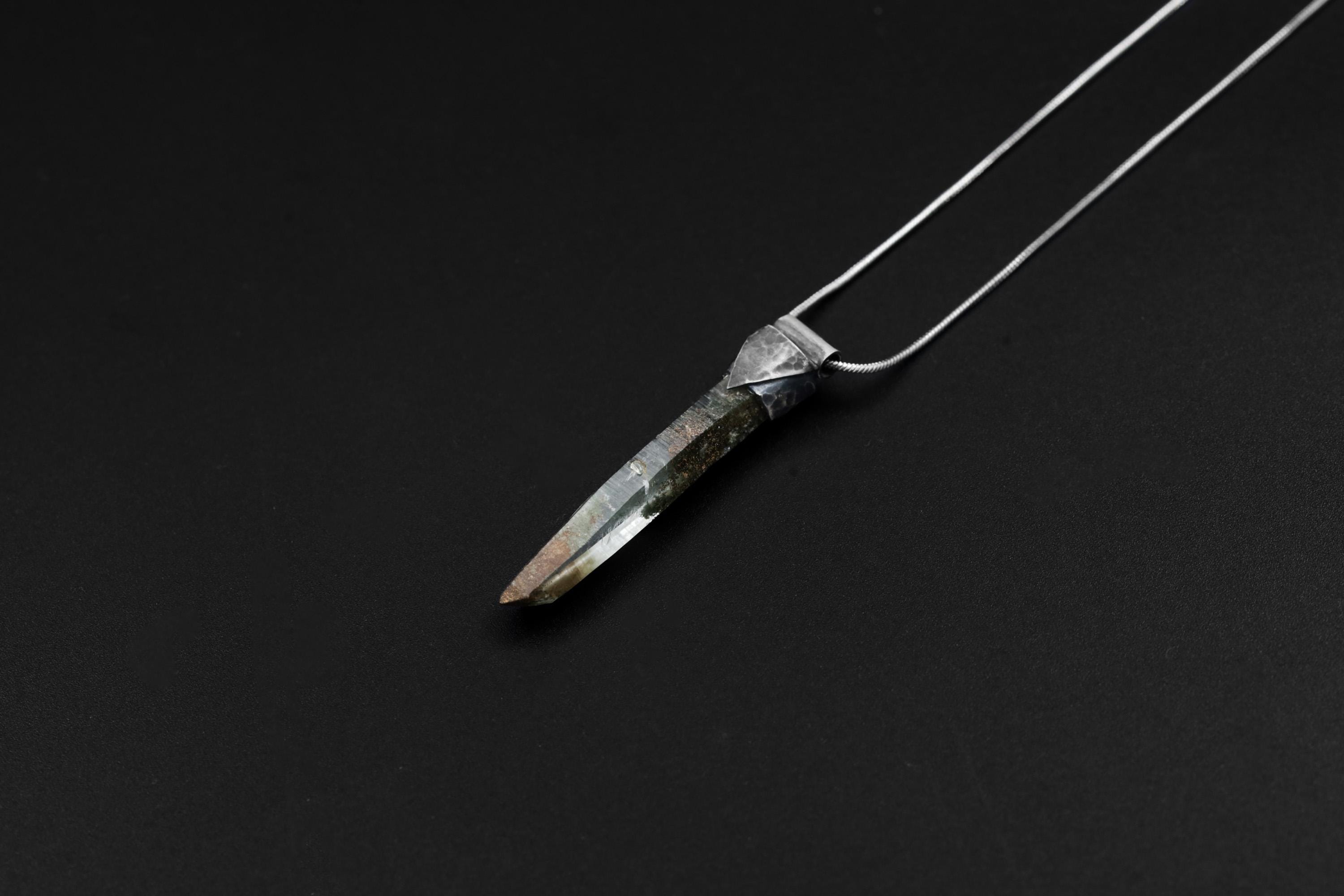 NEPLAE Chloride Inclusion Laser Quartz Point Stack Pendant, Textured & Oxidized 925 Sterling Silver, Unique Gift - Crystal NO.26