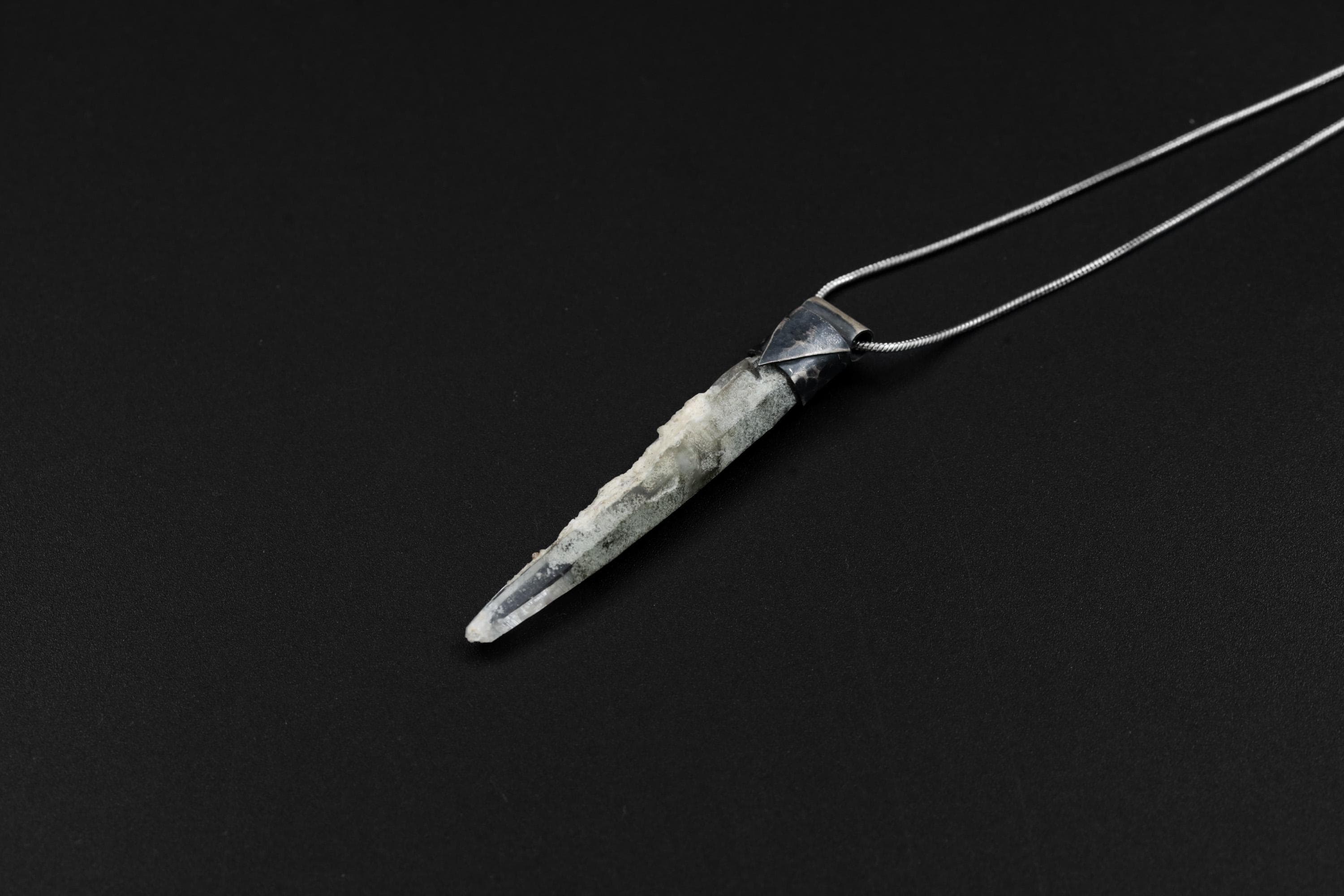Nepalese Laser Quartz Point Pendant: Oxidized Sterling Silver, Chloride Inclusion
