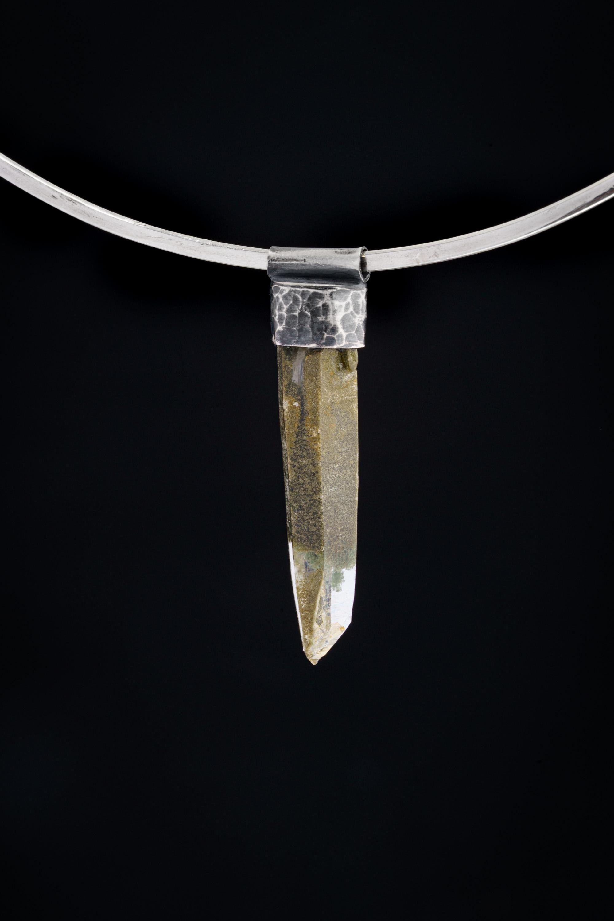 Nepal Chlorite Rutile Phantom Quartz Stack Pendant, Textured Oxidised Sterling Silver, Collector Crystal, Ganesh Himal, Unique Gift NO/05