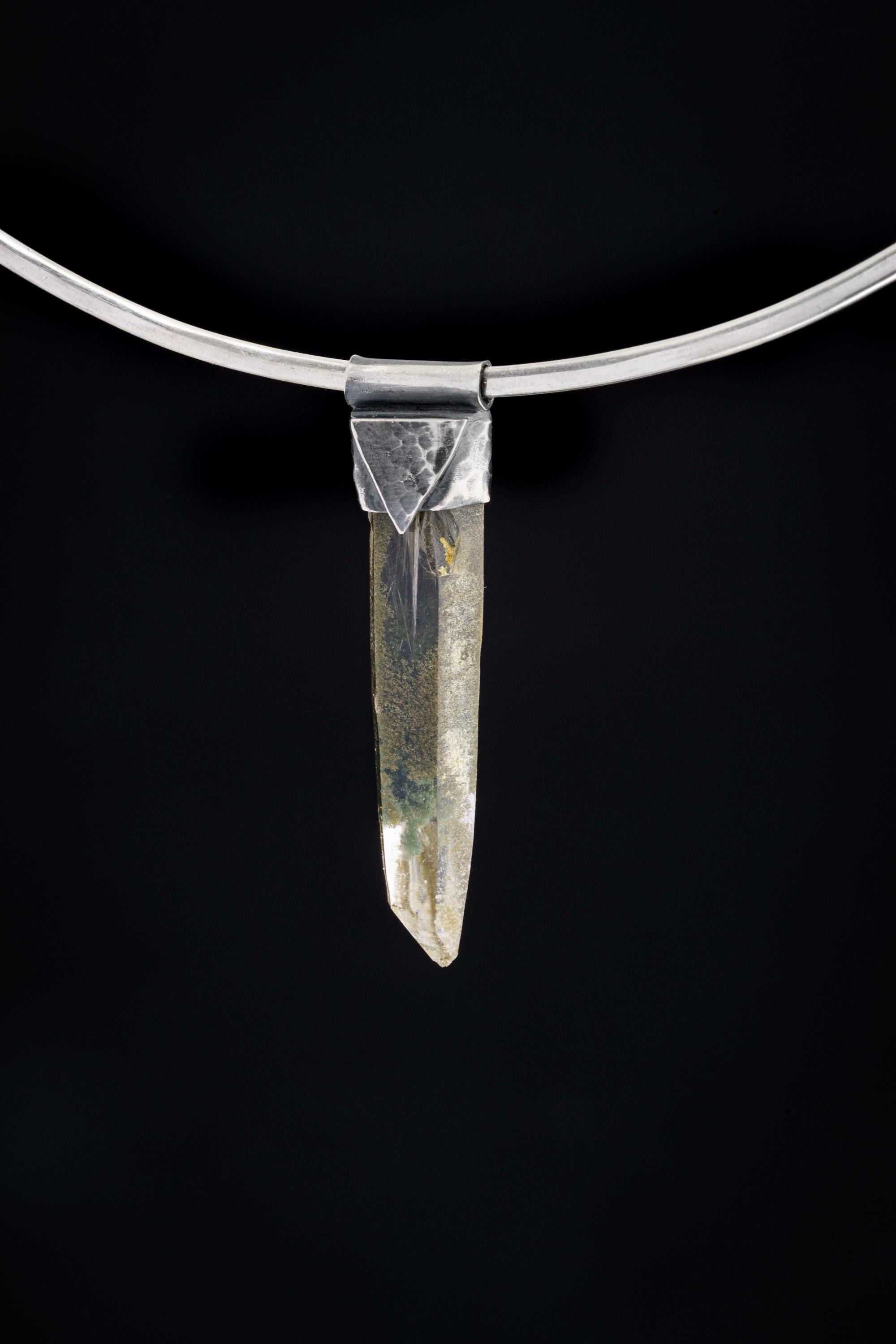 Nepal Chlorite Rutile Phantom Quartz Stack Pendant, Textured Oxidised Sterling Silver, Collector Crystal, Ganesh Himal, Unique Gift NO/05