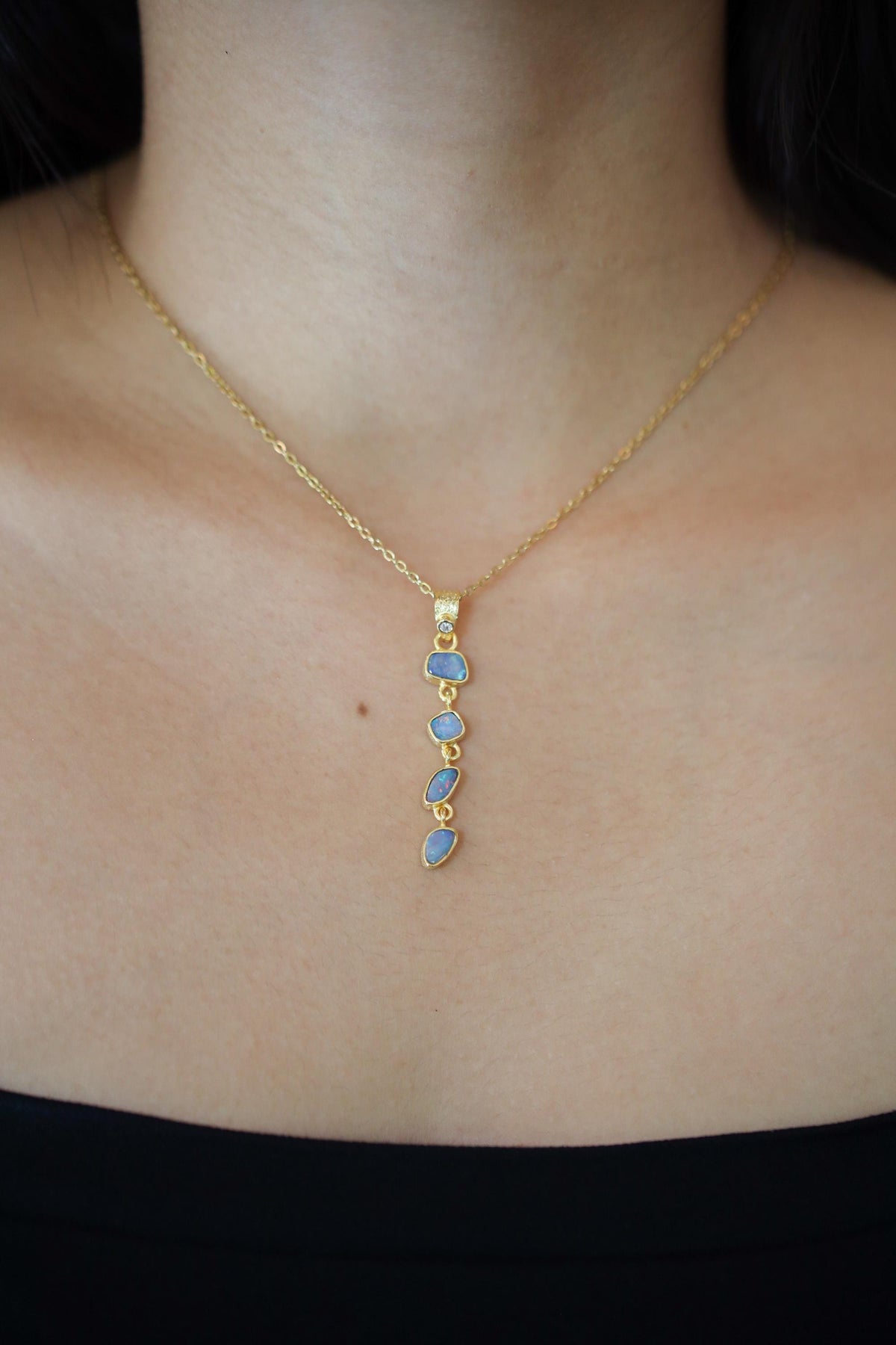 Round Shaped Zircon & Australian Opal Pendant, 18k Gold-Plated Sterling Silver, Bohemian Crystal Necklace, Spiritual Growth, Unique Gift