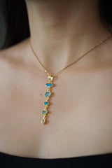 White Faceted Zircon, Aquamarine, Australian Opal Doublet & Blue Moonstone Pendant 18k Gold-Plated Sterling Silver, Texture, Unique Gift