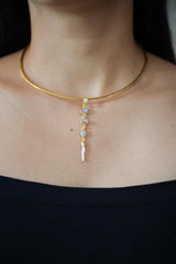Brilliant Zircon, Australian Opal Doublet, Blue Moonstone & South Sea Pearl Pendant, Textured, 18k Gold-Plated Sterling Silver, Unique Gift