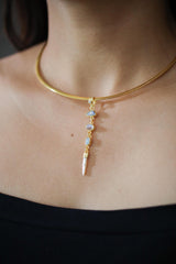 Brilliant Zircon, Australian Opal Doublet, Blue Moonstone & South Sea Pearl Pendant, Textured, 18k Gold-Plated Sterling Silver, Unique Gift