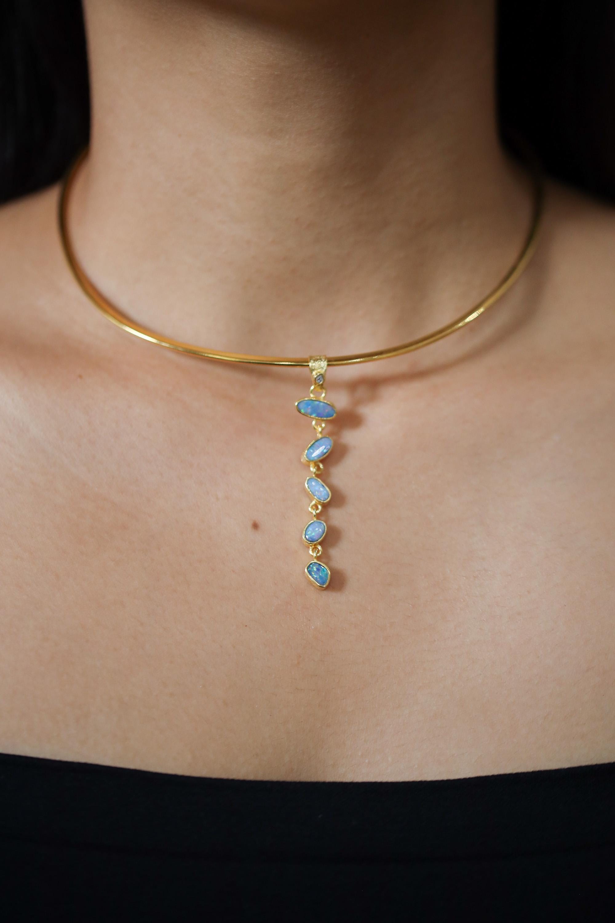 Australian Opal Doublet Necklace 925 Silver Gold Plated Faceted Zircon Pendant Creativity Clarity Gift