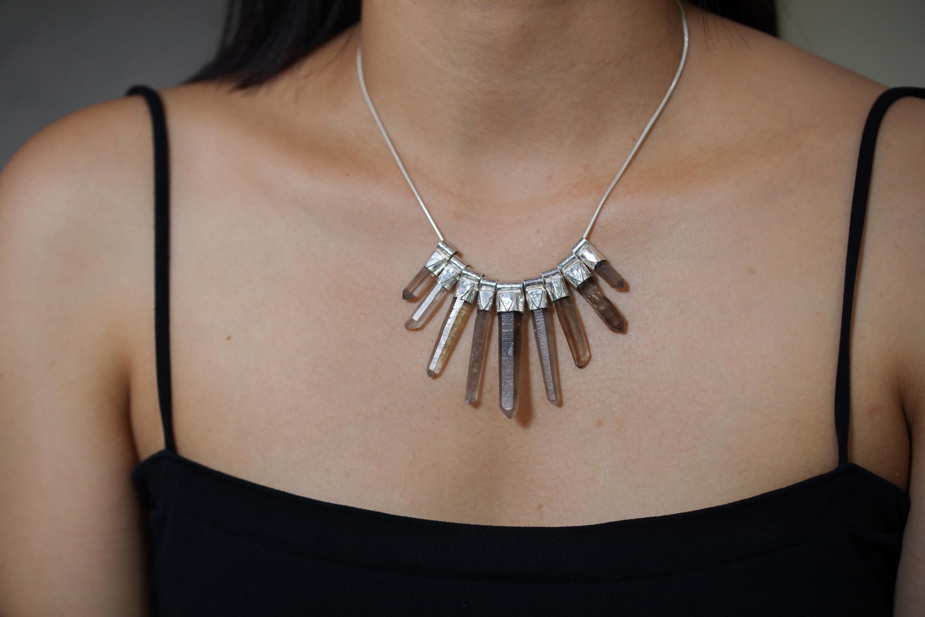 Smoky Citrine Quartz Stack Pendant Necklace: Sterling Silver, Australian Crystal