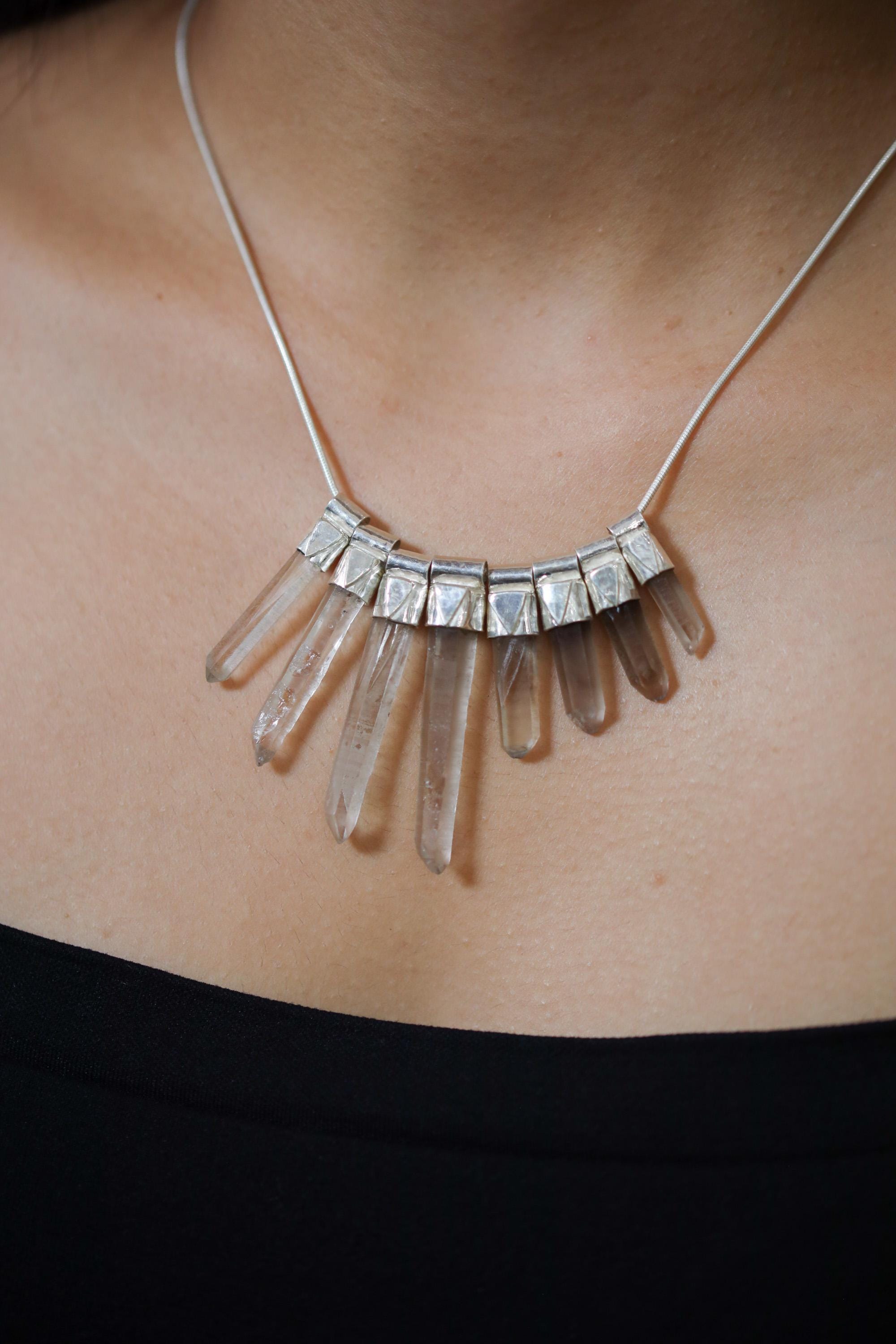 Vibrant Eight Australian Smoky Citrine Phantom Quartz Stack Pendant ,Snake Chain,Texture Sterling Silver,Manifestation&Abundance,Unique Gift