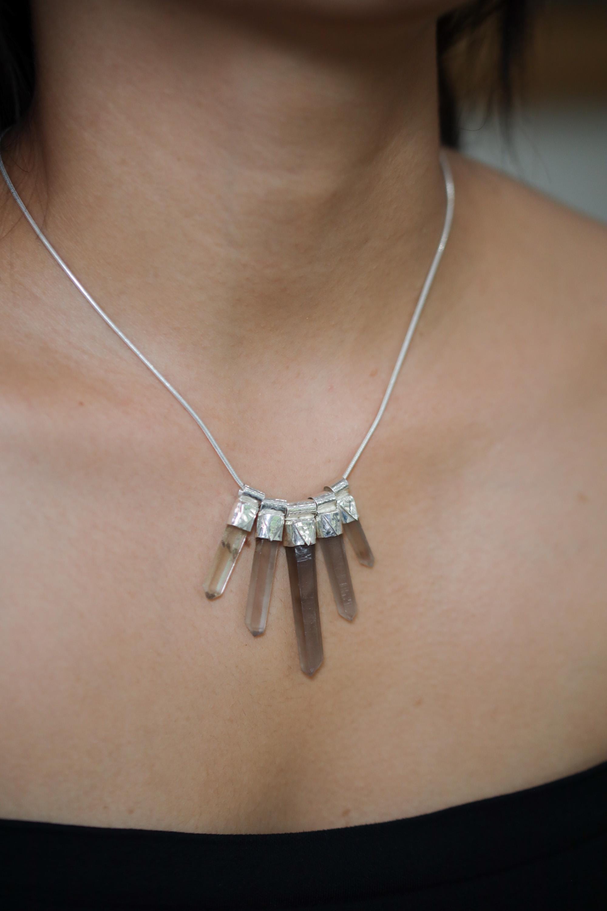 Australian Smoky Citrine Quartz Pendant 925 Sterling Silver Snake Chain Phantom Crystal Stack Jewelry
