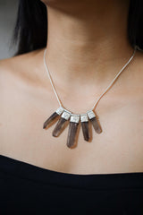 Stunning Five Australian Smoky Citrine Phantom Quartz Pendant on 3mm Snake Chain Necklace Hammer Textured Sterling Silver Healing & Elegance