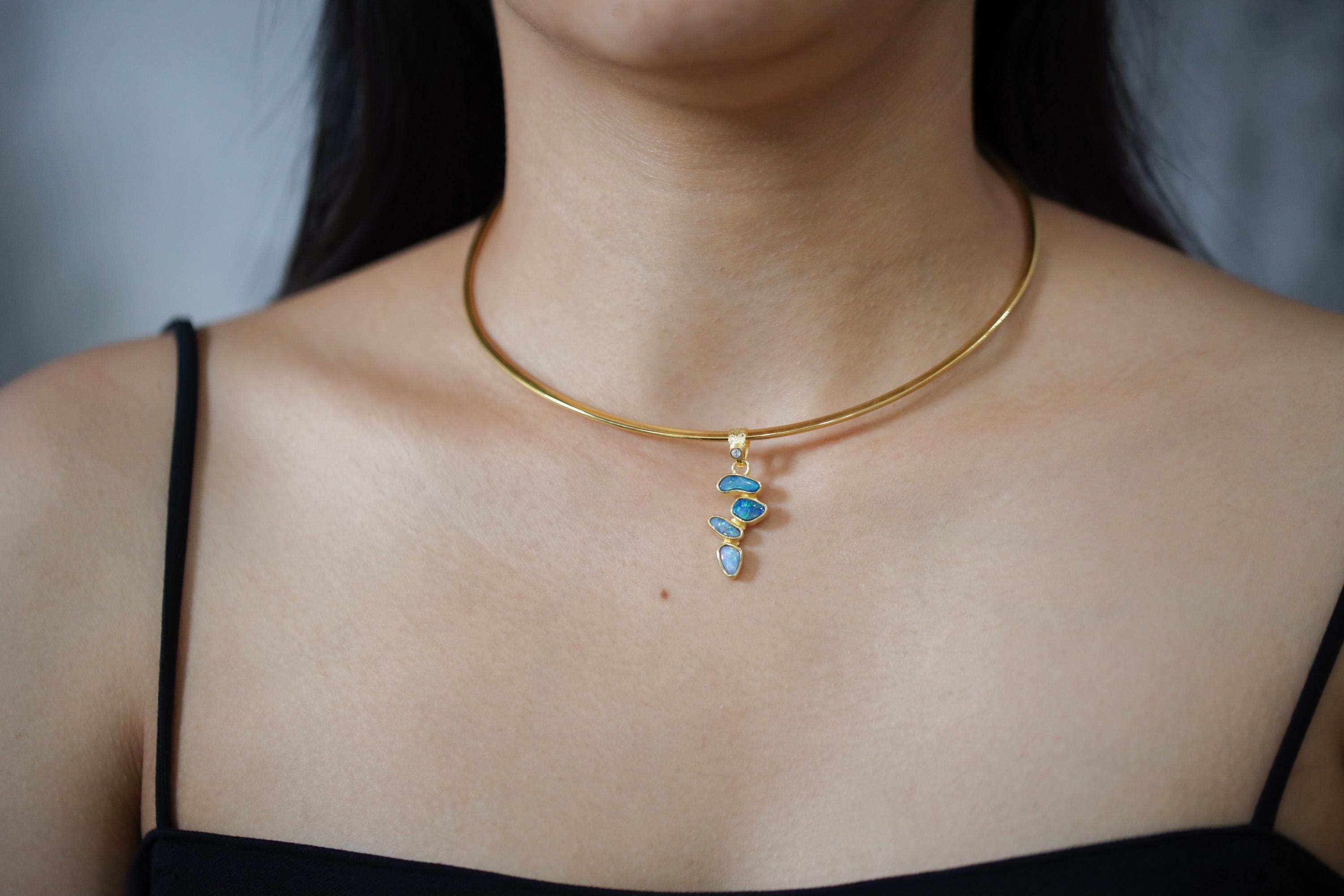 Australian Opal Droplet & Brilliant Cut Zircon Pendant, 18k Gold Plated, Chakra, Spiritual Energy Treasure, Leo Zodiac, Emotional Expression