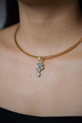 Australian Opal Droplet & Brilliant Cut Zircon Pendant, 18k Gold Plated, Chakra, Spiritual Energy Treasure, Leo Zodiac, Emotional Expression