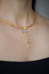 Australian Opal Doublet & Blue Moonstone Pendant With White Zircon, 18k Gold-Plated Sterling Silver, Crystal Necklace, Unique Gift