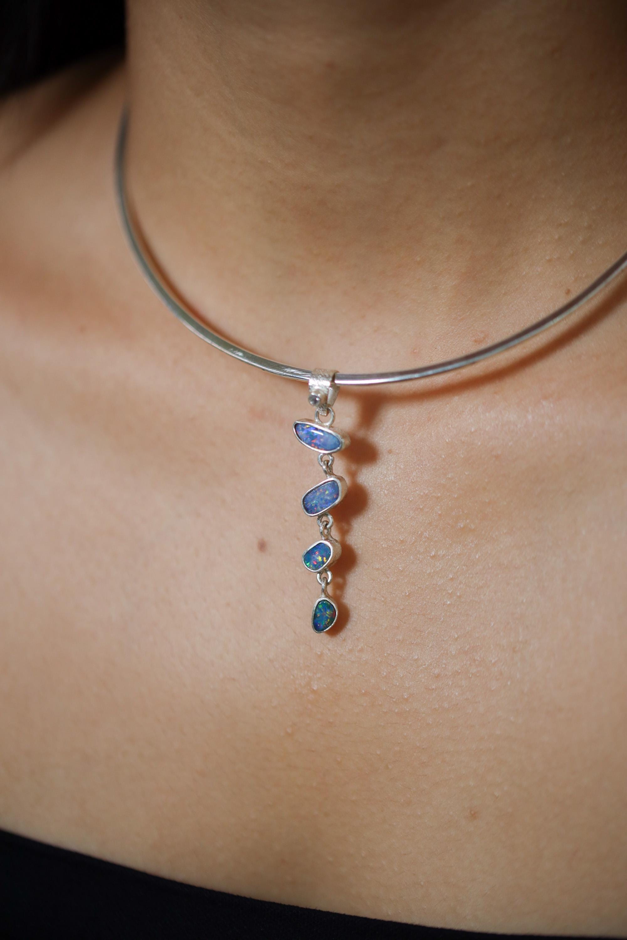 Sparkling Zircon and Australian Opal Pendant, Hand-Textured Sterling Silver, Crown Chakra, Libra Zodiac, Emotional Healing, Unique Gift