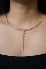 Faceted Zircon, Australian Opal Pendant, Blue Moonstone and Aquamarine, Sterling Silver, Crown & Throat Chakra, Libra Zodiac, Unique Gift