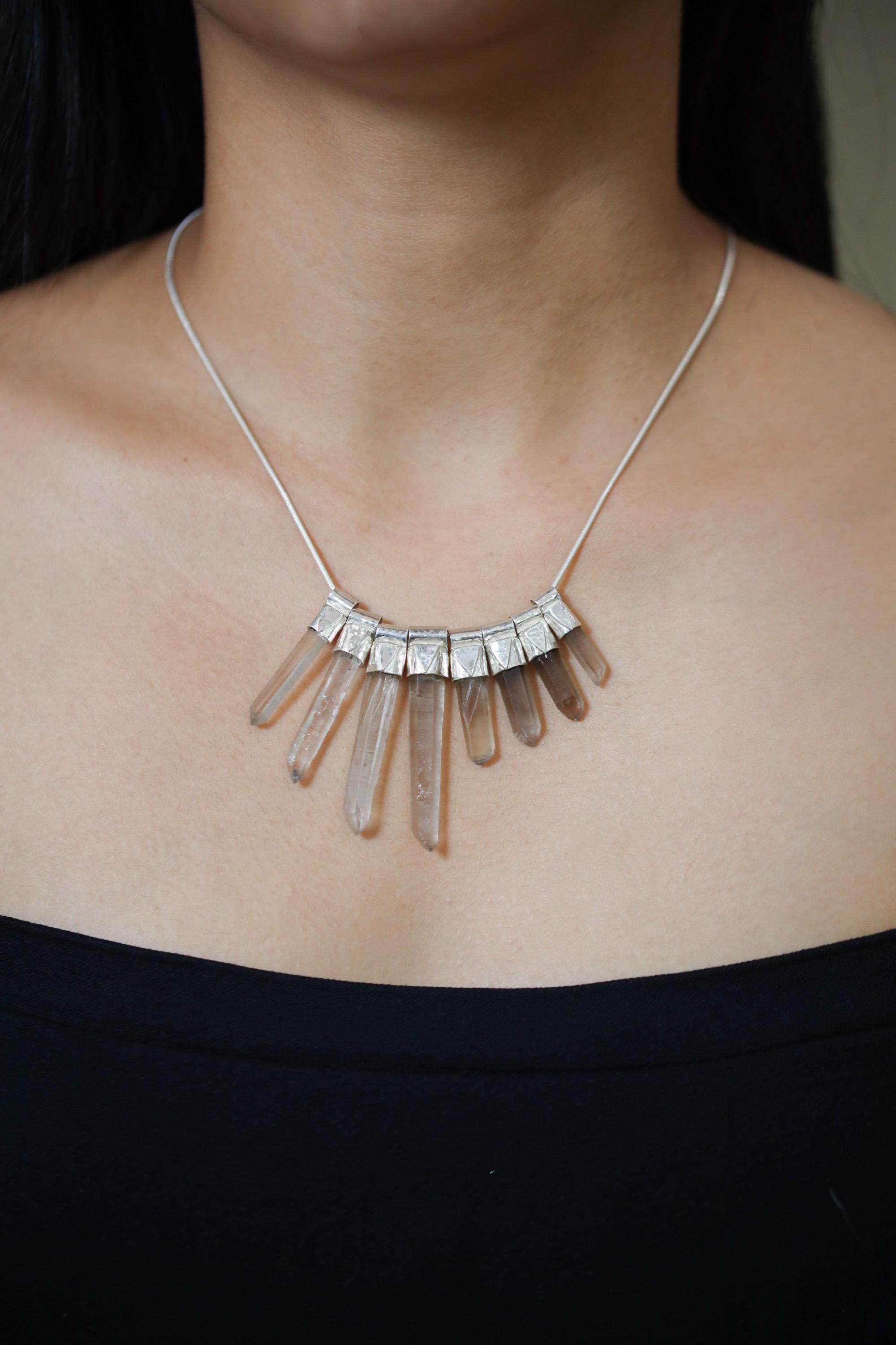 Vibrant Eight Australian Smoky Citrine Phantom Quartz Stack Pendant ,Snake Chain,Texture Sterling Silver,Manifestation&Abundance,Unique Gift