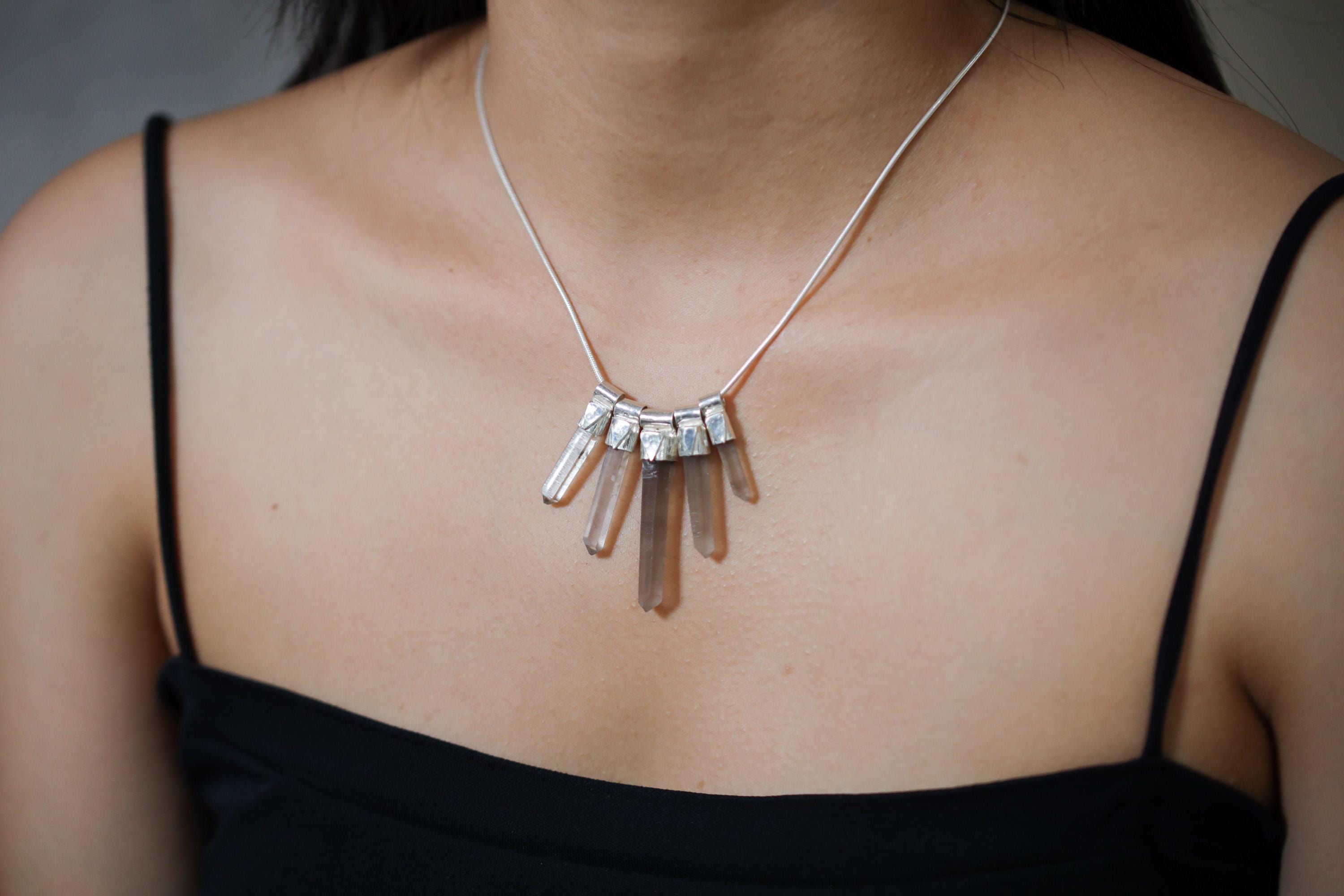 Australian Smoky Citrine Quartz Pendant 925 Sterling Silver Snake Chain Phantom Crystal Stack Jewelry