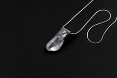 Clear Lemurian Quartz Point Pendant, Oxidized Hammered Sterling Silver, Stackable Crystal Necklace, Crown Chakra, Unique Gift, NO/08