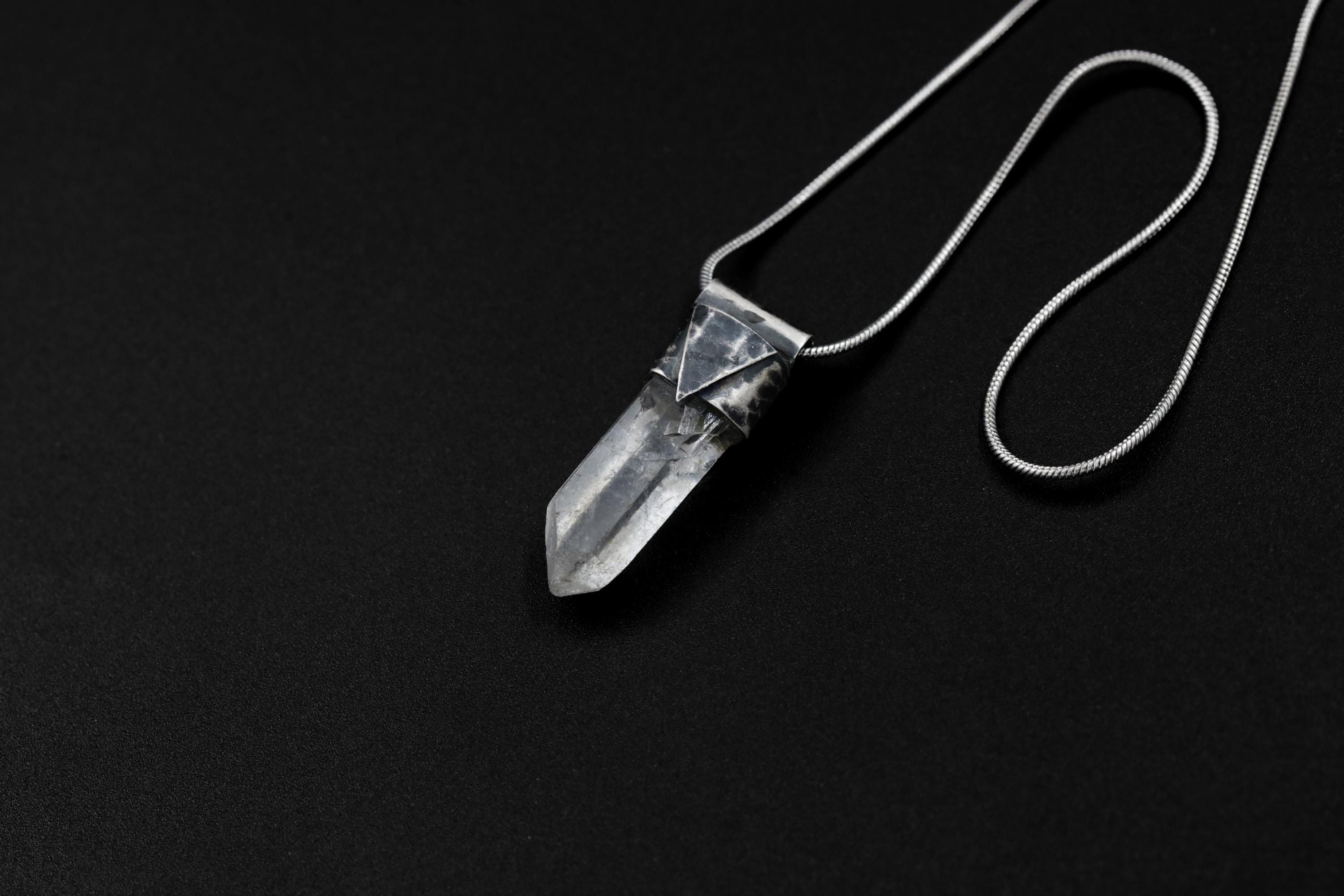 Clear Lemurian Quartz Point Pendant, Oxidized Hammered Sterling Silver, Stackable Crystal Necklace, Crown Chakra, Unique Gift, NO/22
